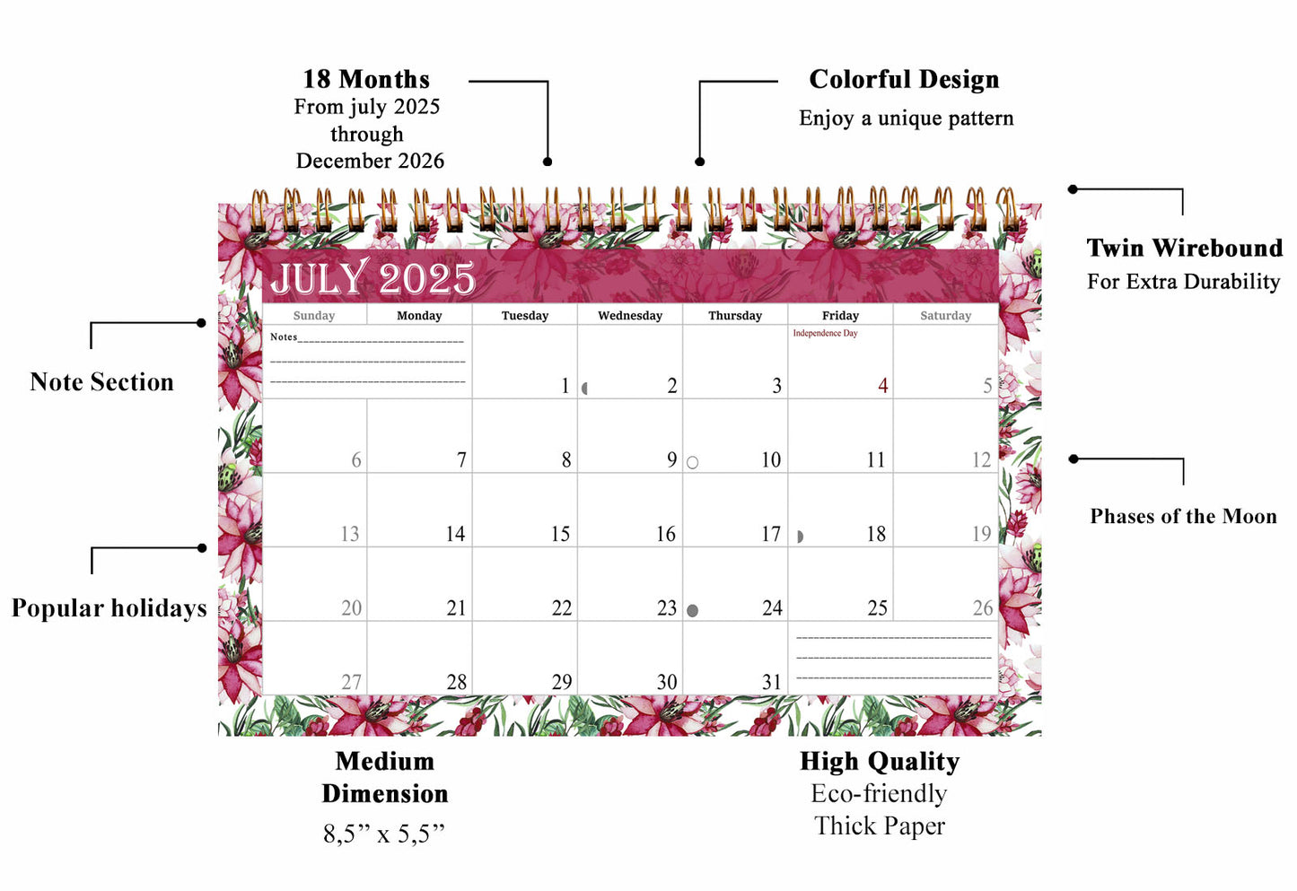 2025-2026 18 Months Standing Flip Desk Calendar Desktop Planner 012