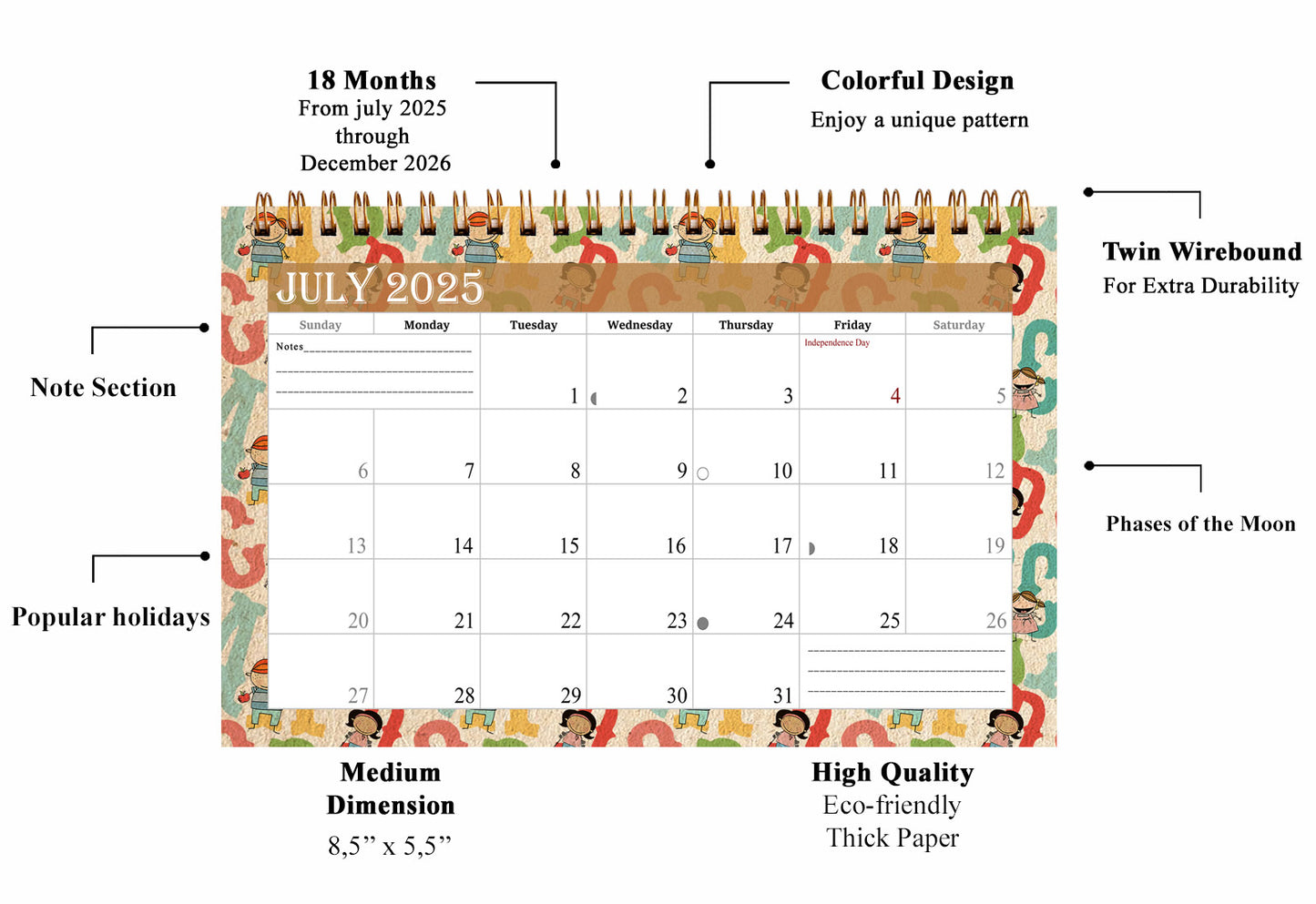 2025-2026 18 Months Standing Flip Desk Calendar Desktop Planner 010