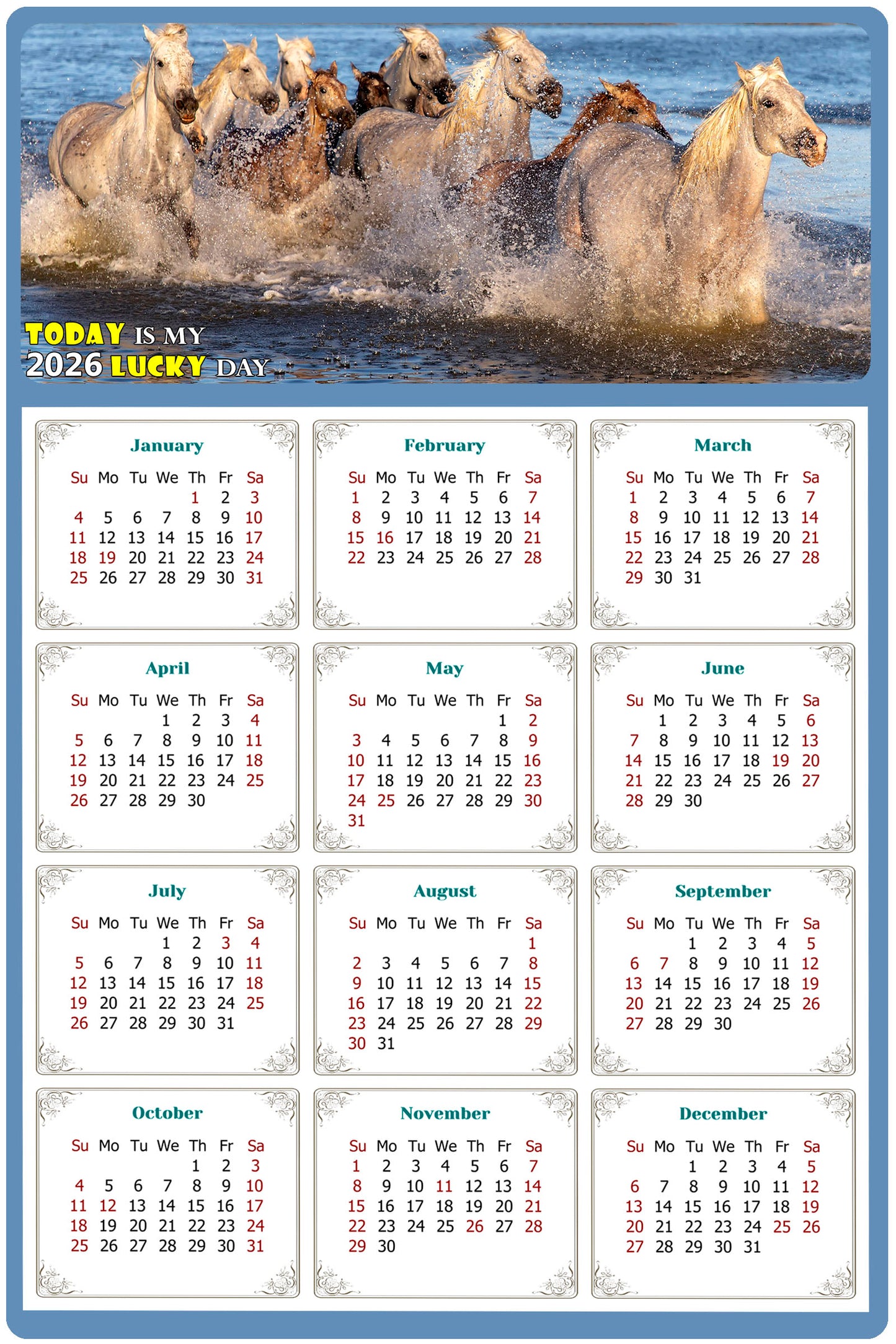 2026 Peel & Stick Calendar - Today is my Lucky Day Removable - Horses 08 (9"x 6")