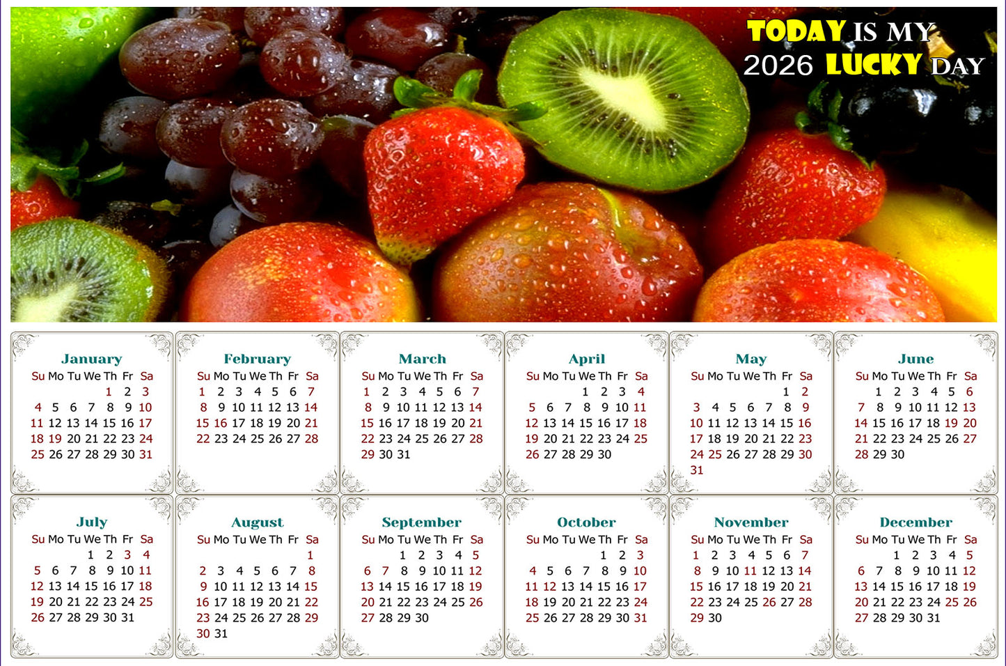 2026 Peel & Stick Calendar - Today is my Lucky Day - Removable, Repositionable - 040 (9"x 6")