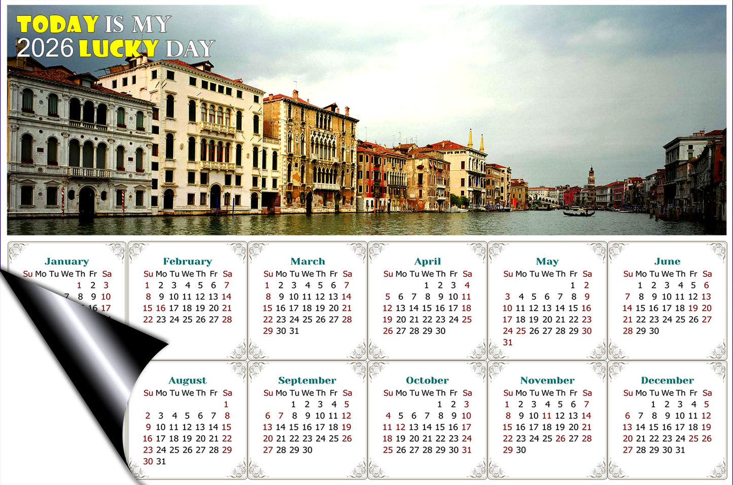 2026 Magnetic Calendar - Calendar Magnets - Today is My Lucky Day - Venice Grand Canal