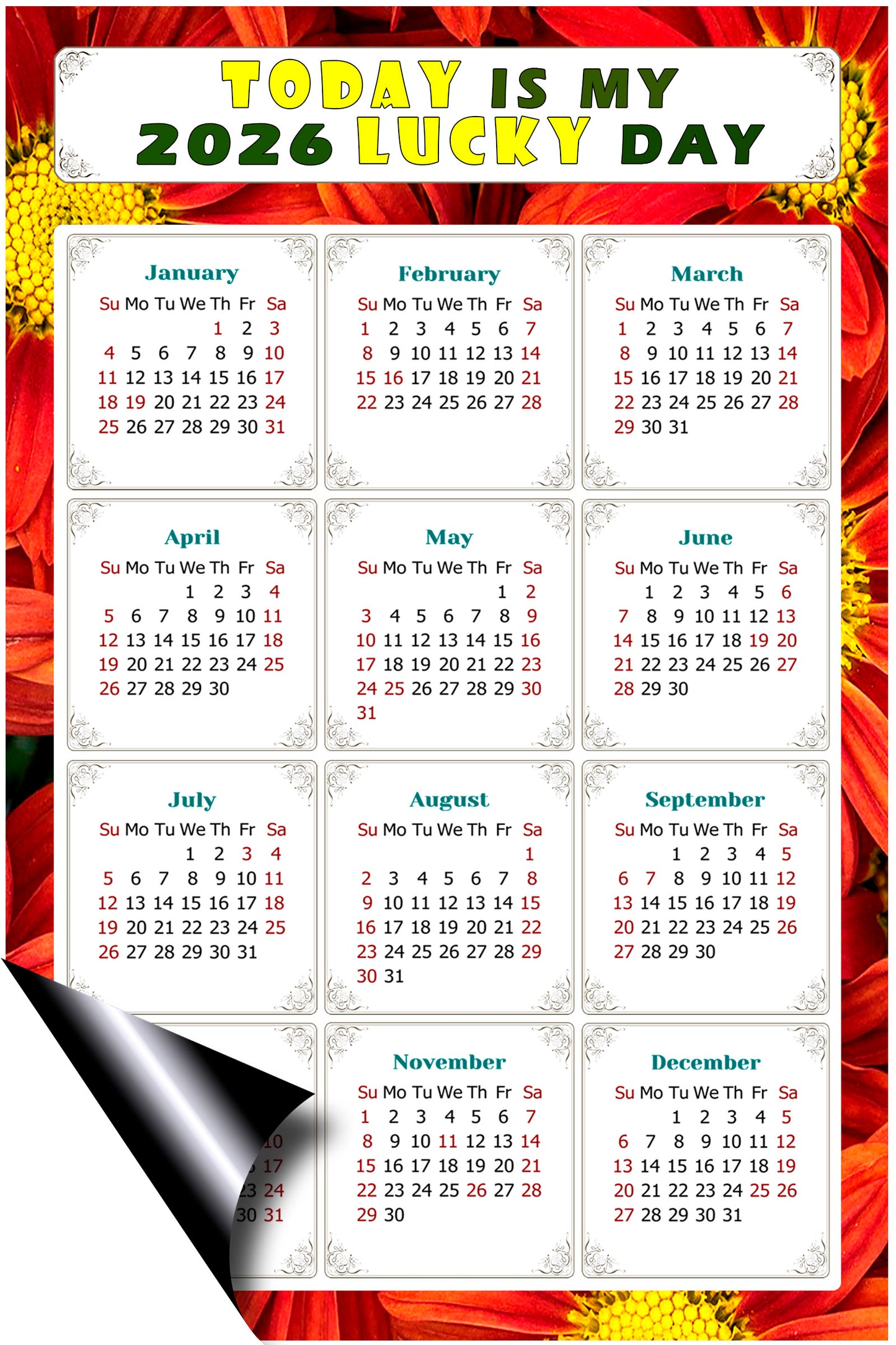 2026 Magnetic Calendar - Calendar Magnets - Today is my Lucky Day - (Fade, Tear, and Water Resistant) - Themed 031