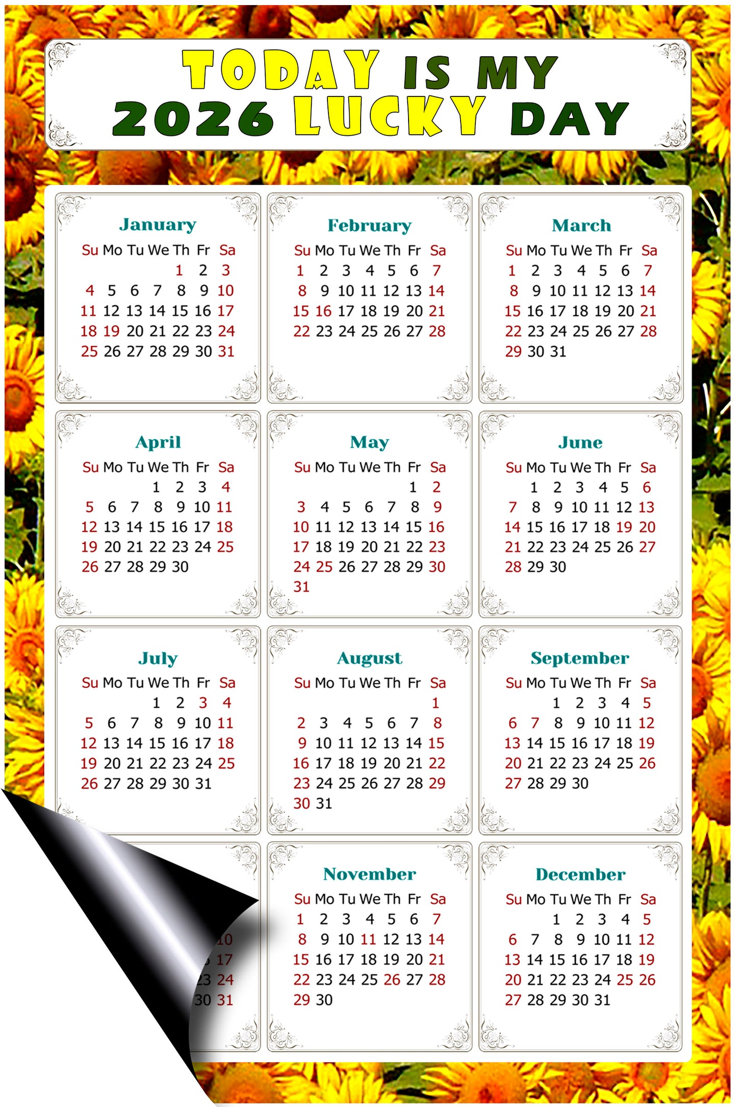 2026 Peel & Stick Calendar - Today is my Lucky Day Removable - 030
