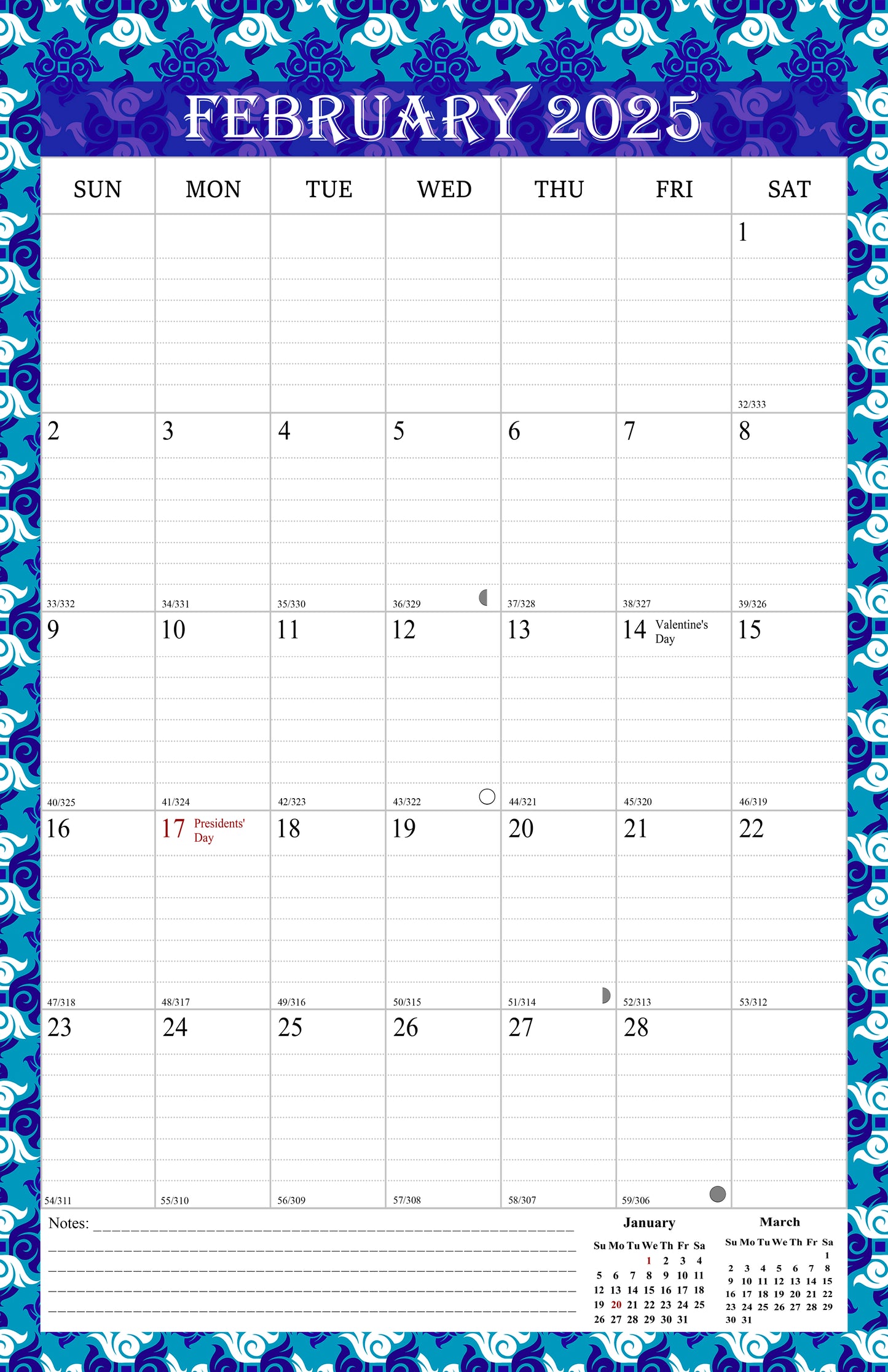 2025 Wall Calendar Spiral-Bound Twin-Wire Binding - 12 Months 14