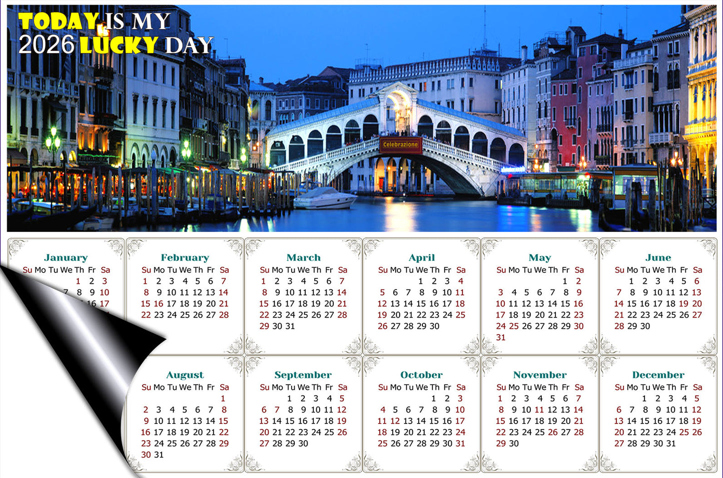 2026 Magnetic Calendar - Calendar Magnets - Today is My Lucky Day - Nightlife on The Canal