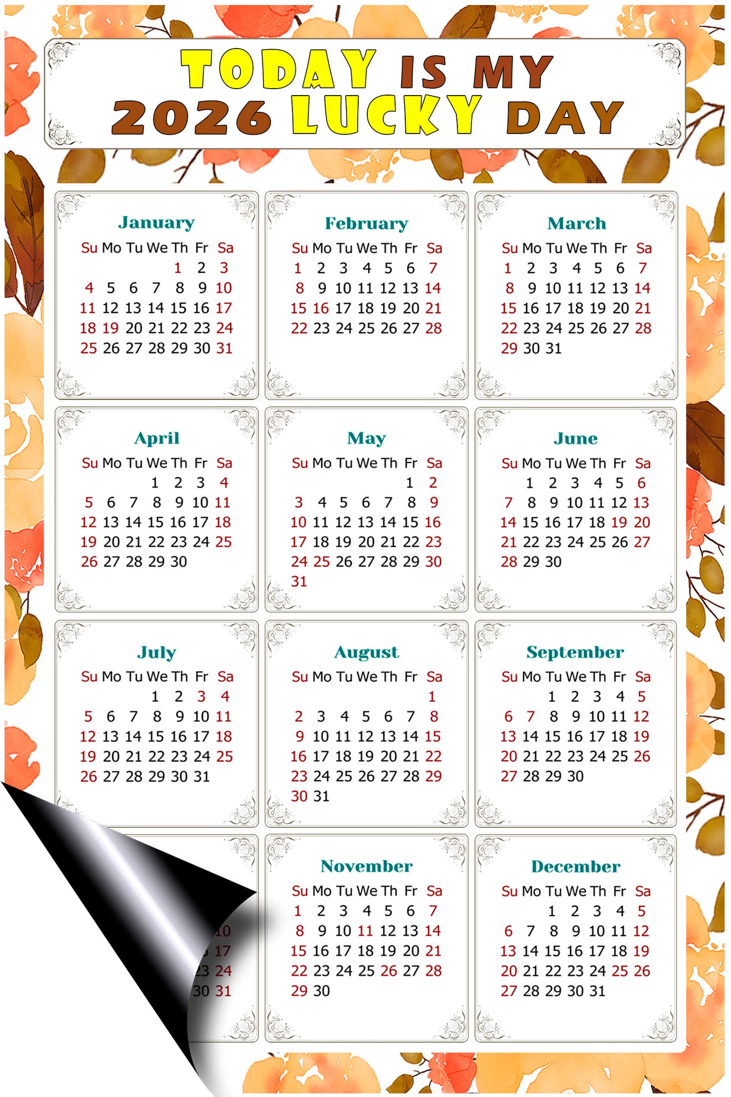 2026 Peel & Stick Calendar - Today is my Lucky Day Removable - 022