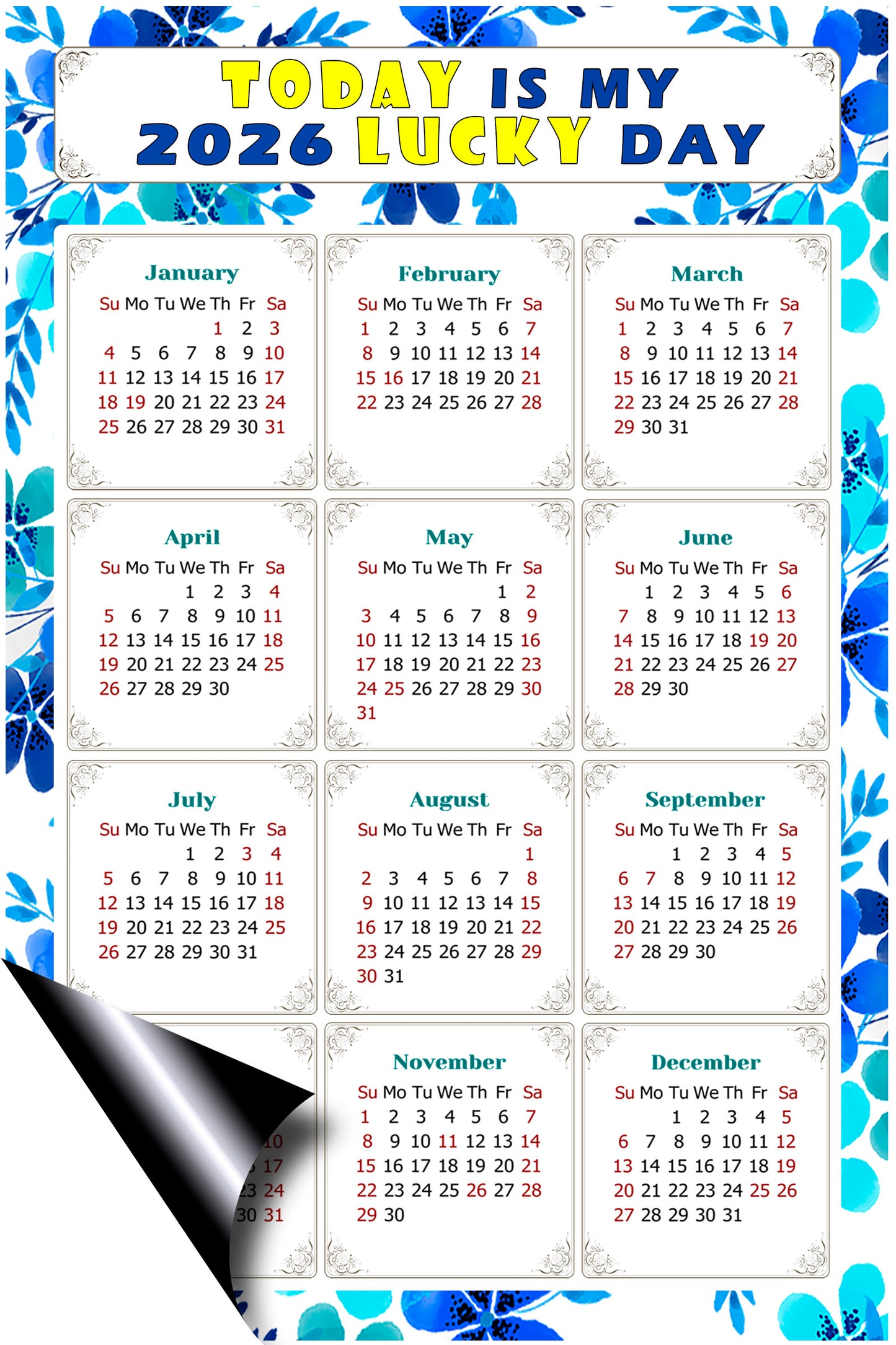 2026 Magnetic Calendar - Calendar Magnets - Today is my Lucky Day - (Fade, Tear, and Water Resistant) - Themed 012