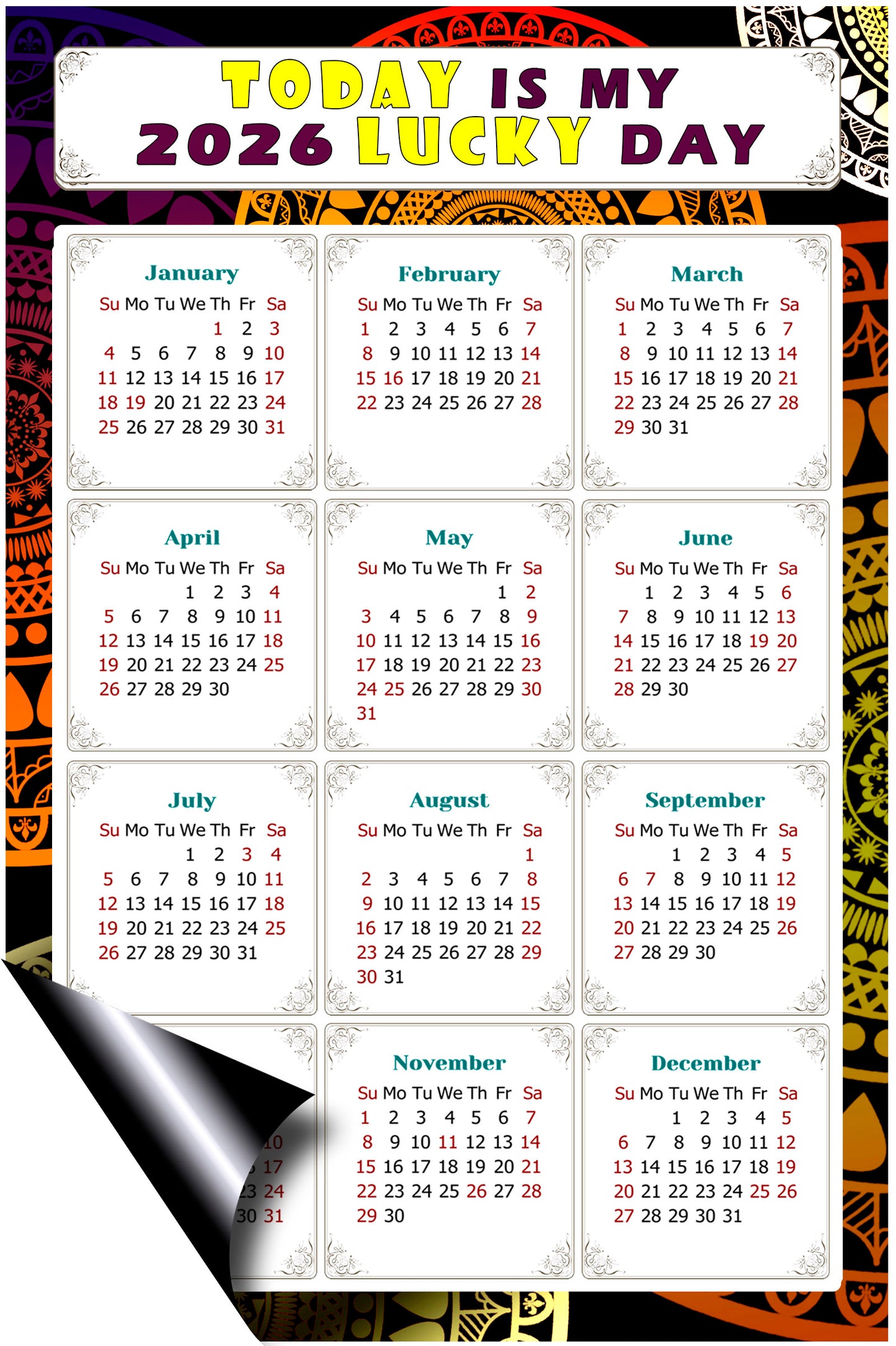 2026 Peel & Stick Calendar - Today is my Lucky Day Removable - 07