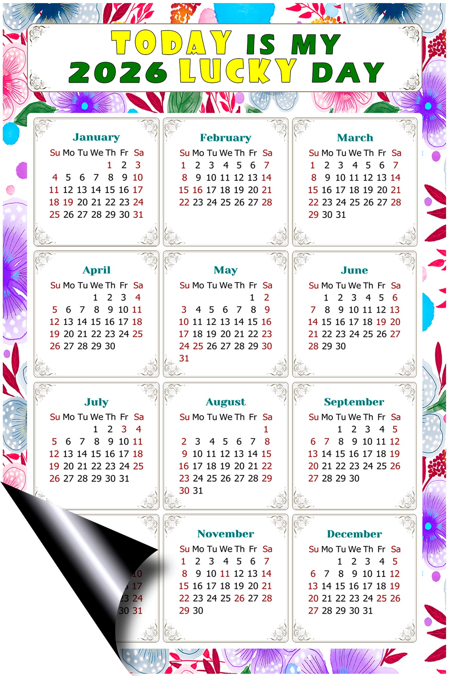 2026 Peel & Stick Calendar - Today is my Lucky Day Removable - 017