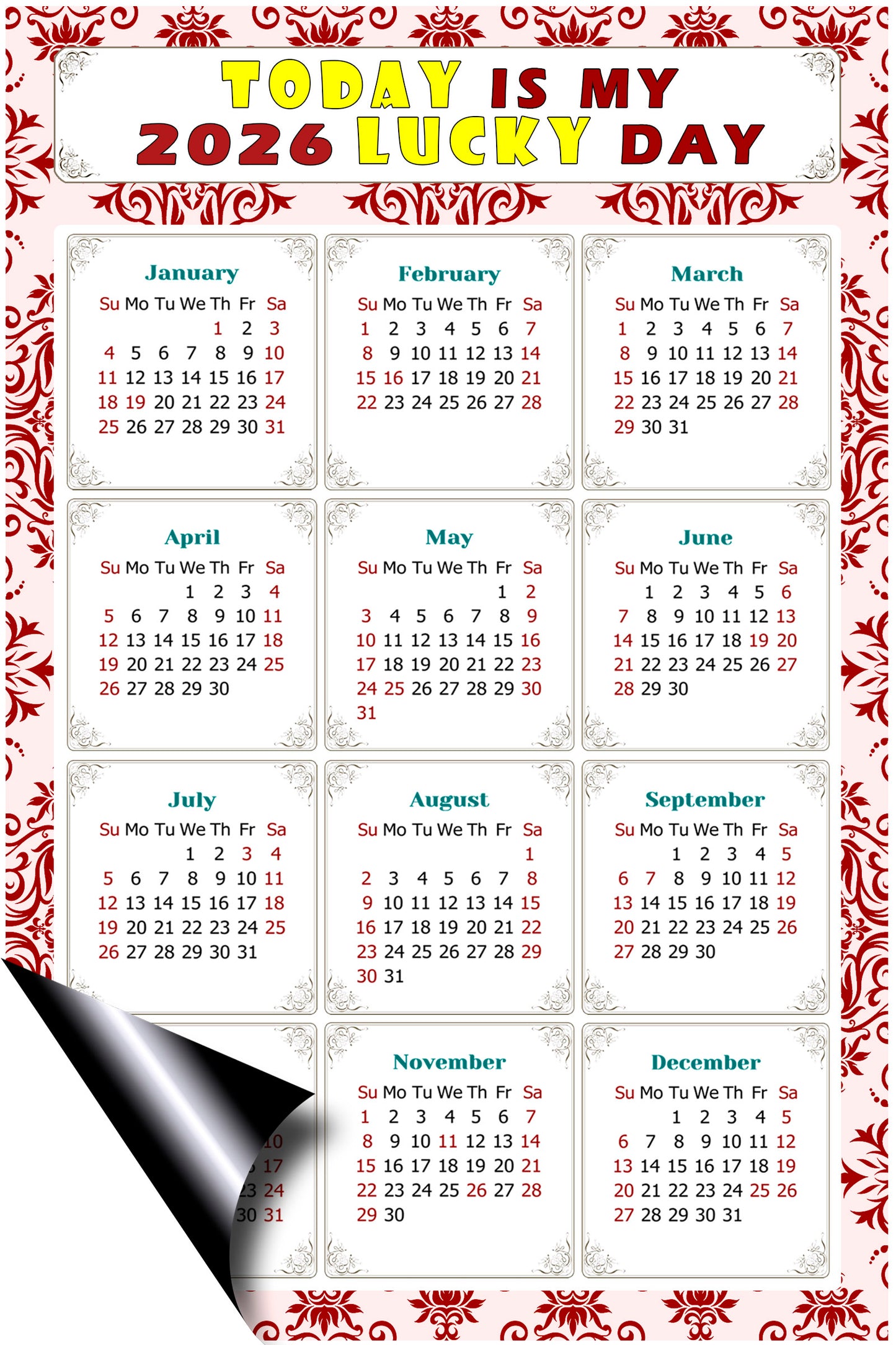 2026 Magnetic Calendar - Calendar Magnets - Today is my Lucky Day - (Fade, Tear, and Water Resistant) - Themed 03