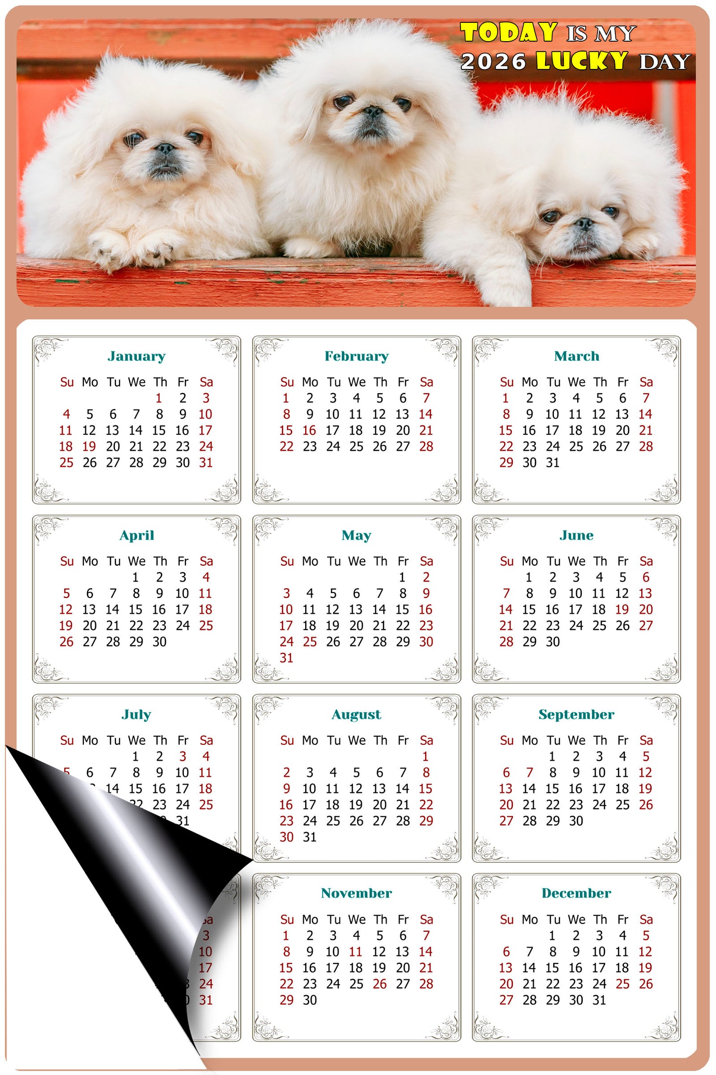 2026 Magnetic Calendar - Today is My Lucky Day (Fade, Tear, and Water Resistant)- Dogs Themed 022