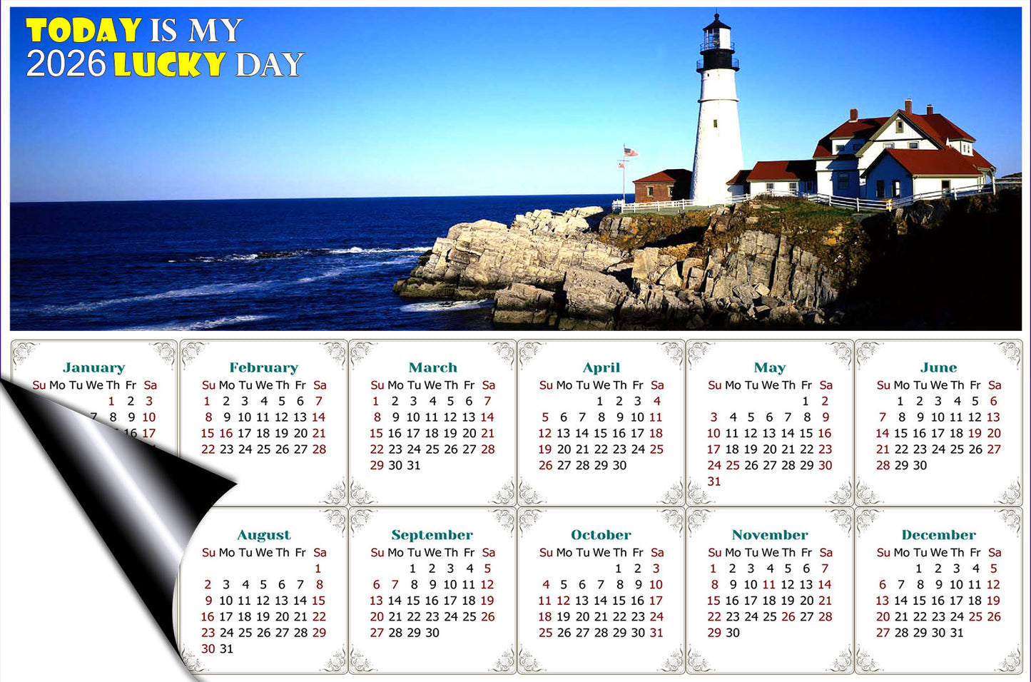 2026 Magnetic Calendar - Calendar Magnets - Today is My Lucky Day - (Portland Lighthouse View)
