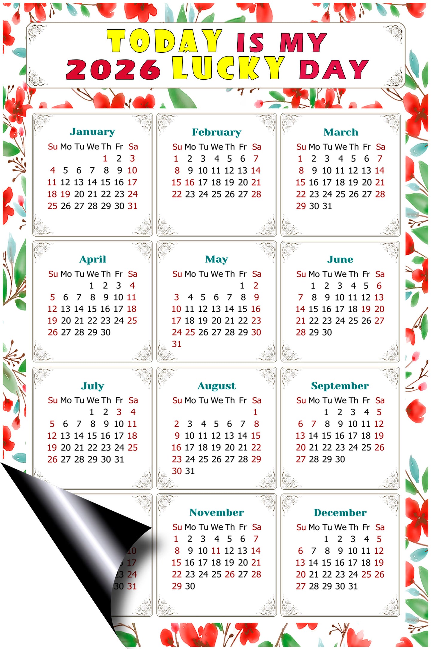 2026 Peel & Stick Calendar - Today is my Lucky Day Removable - 020