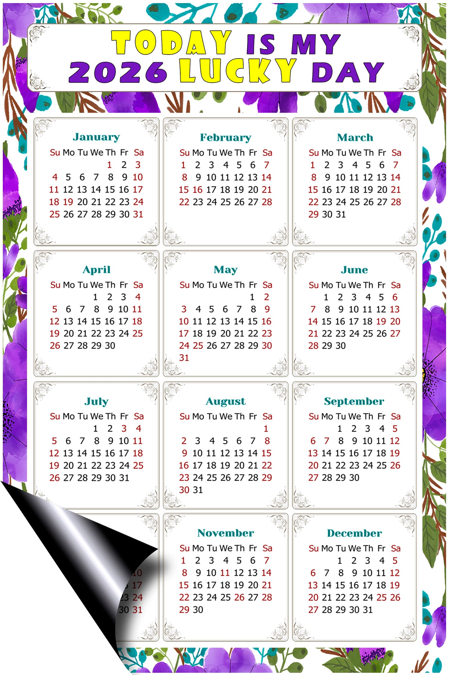 2026 Peel & Stick Calendar - Today is my Lucky Day Removable - 024