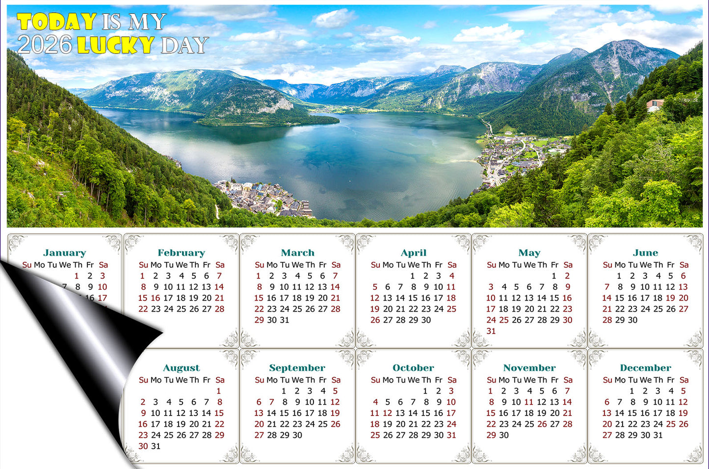 2026 Magnetic Calendar - Calendar Magnets - Today is my Lucky Day (Hallstatt mountain village, Salzkammergut, Austria)