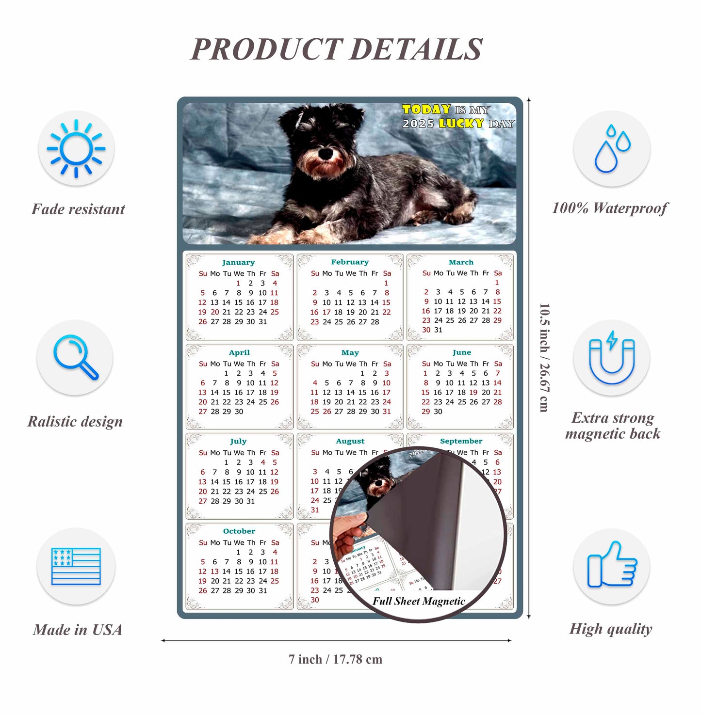 2025 Magnetic Calendar - Today is My Lucky Day (Fade, Tear, and Water Resistant)- Dogs Themed 010