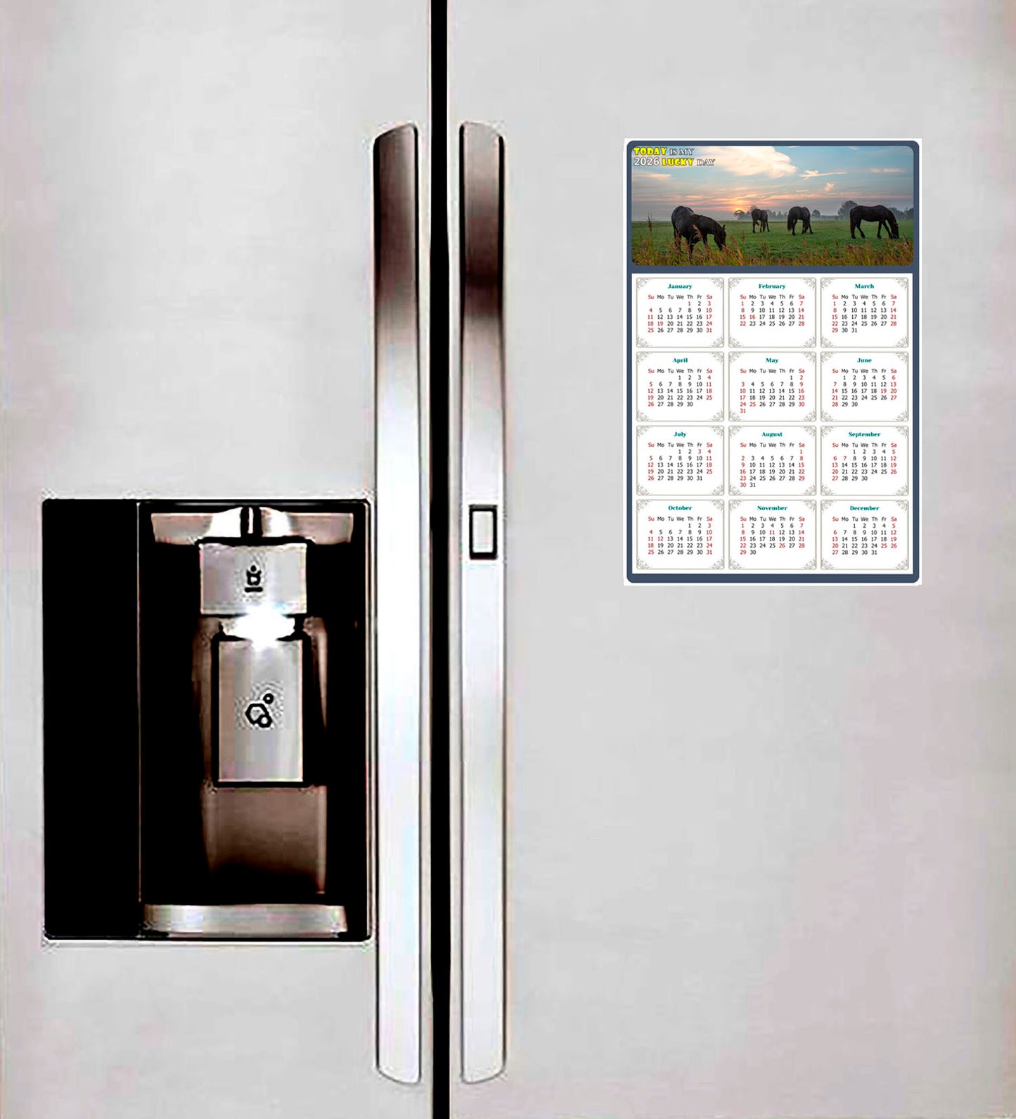 2026 Magnetic Calendar - Calendar Magnets - Today is my Lucky Day - (Fade, Tear, and Water Resistant) - Horses Themed 04