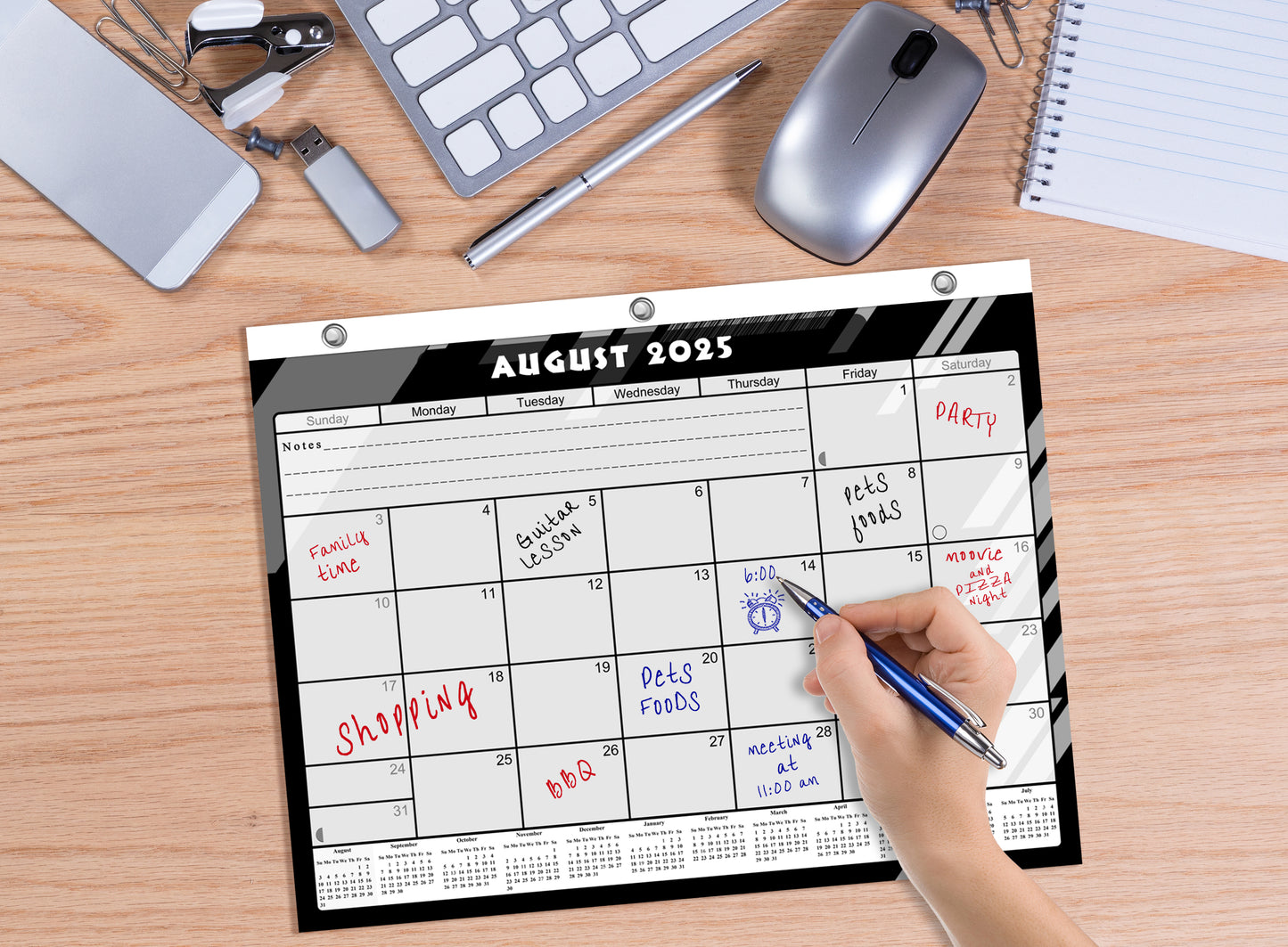 2025 - 2026 Academic Year 12 Months Student Calendar / College Planner for 3-Ring Binder, Desk or Wall -School Supplies - Made in USA- Black&White - (Edition #012)