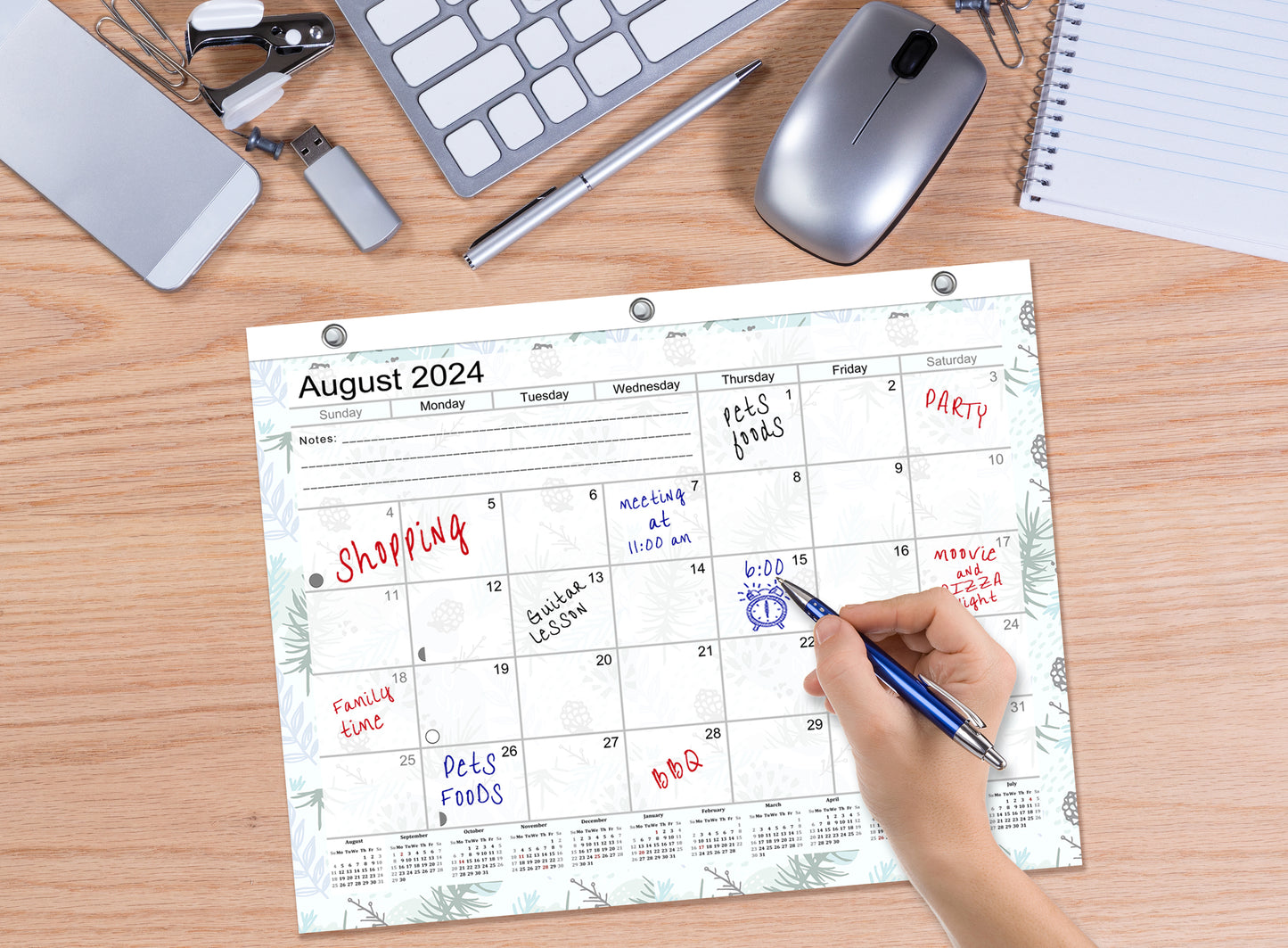 2023-2024 Academic Year 12 Months Student Calendar/Planner for 3-Ring Binder, Desk or Wall (Black & White Damask - Edition #009)