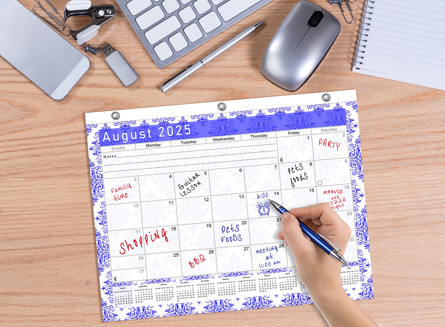 2025 - 2026 Academic Year 12 Months Student Calendar / College Planner for 3-Ring Binder, Desk or Wall -School Supplies - Made in USA -v018