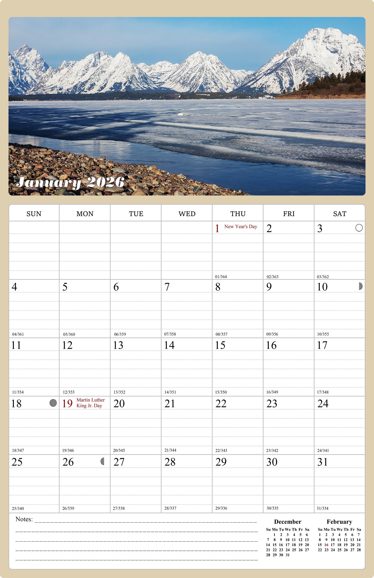 2025 - 2026 Wall Calendar Spiral-bound Twin - 18 Months National Parks 11" x 17"