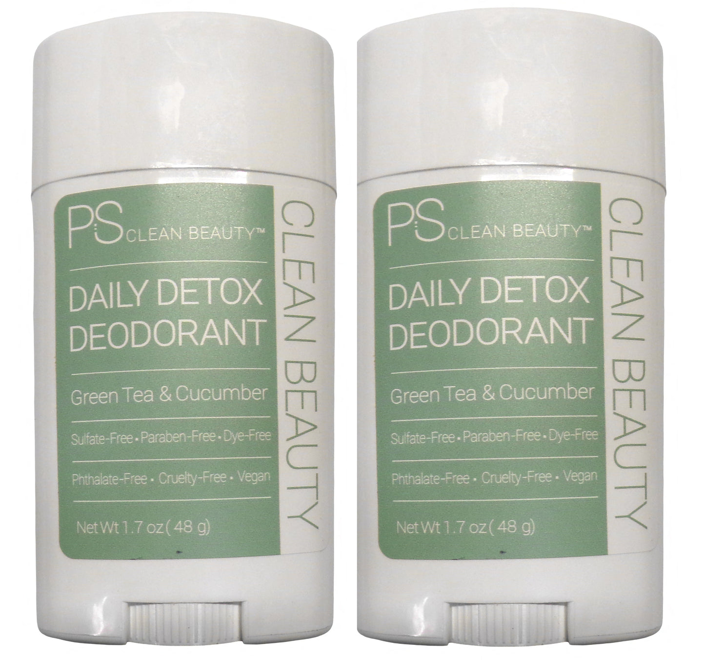PS CLEAN BEAUTY Dally Detox Deodorant Green Tea & Cucumber 1.7oz (Set of 2 Pack)