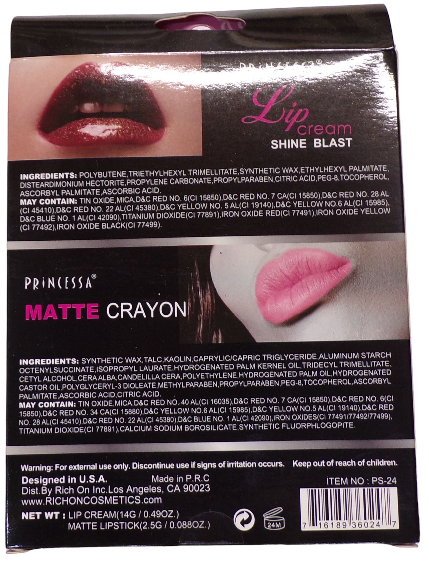 PRINCESSA Professional Eyeshadow Cream , Lipstick , Eyeliner (Set of 2)