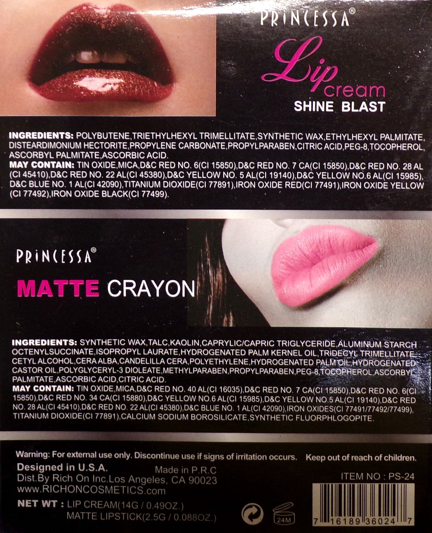 PRINCESSA Professional Eyeshadow Cream , Lipstick , Eyeliner v2 (Set of 2)