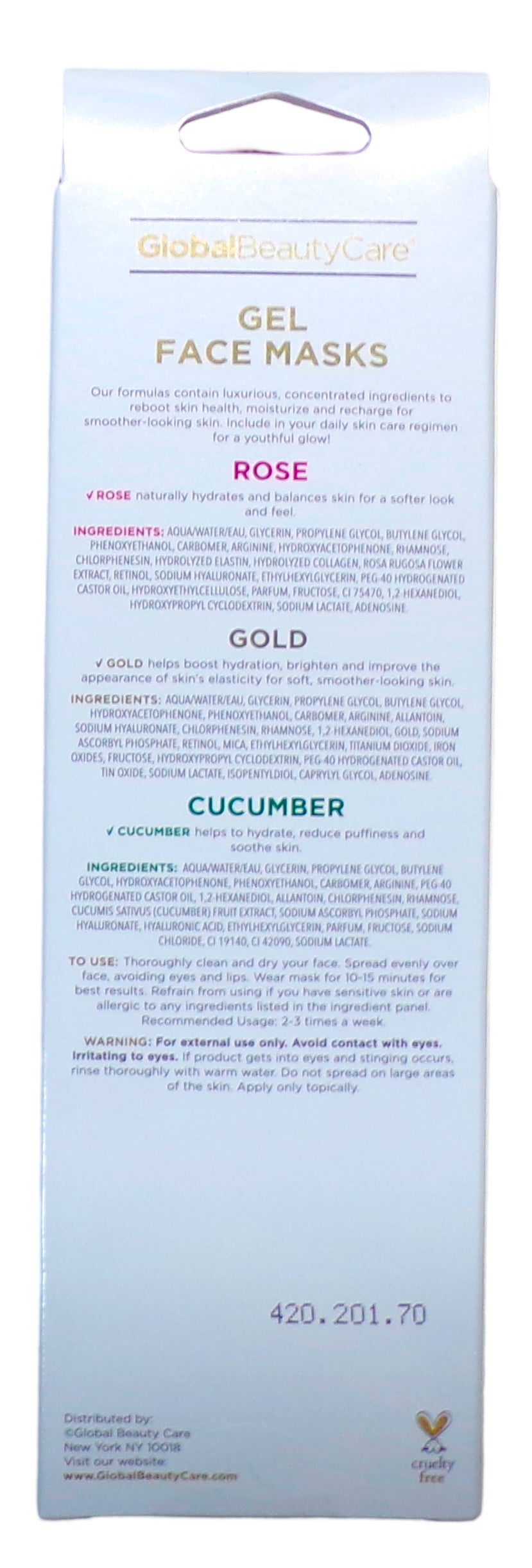 Global Beauty Care Gel Face Masks 3 Pack (Set of 2 Pack)