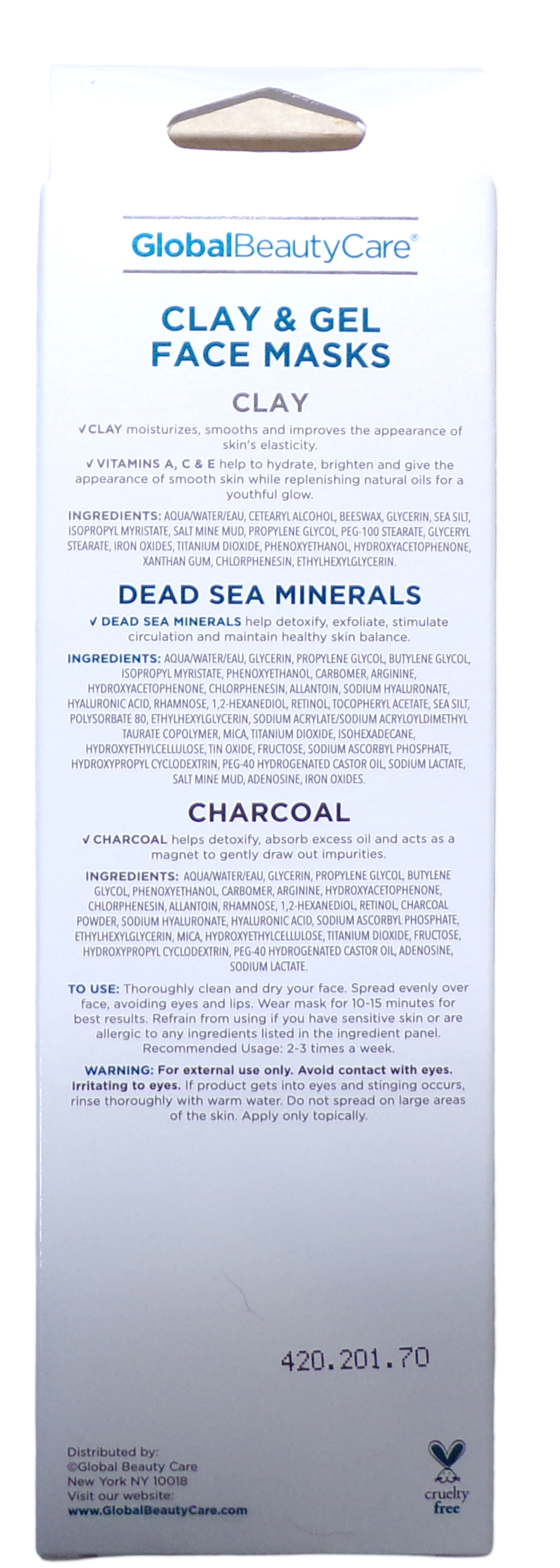 Global Beauty Care Gel Face Masks Dead Sea Minerals Charcoal 3 Pack Set