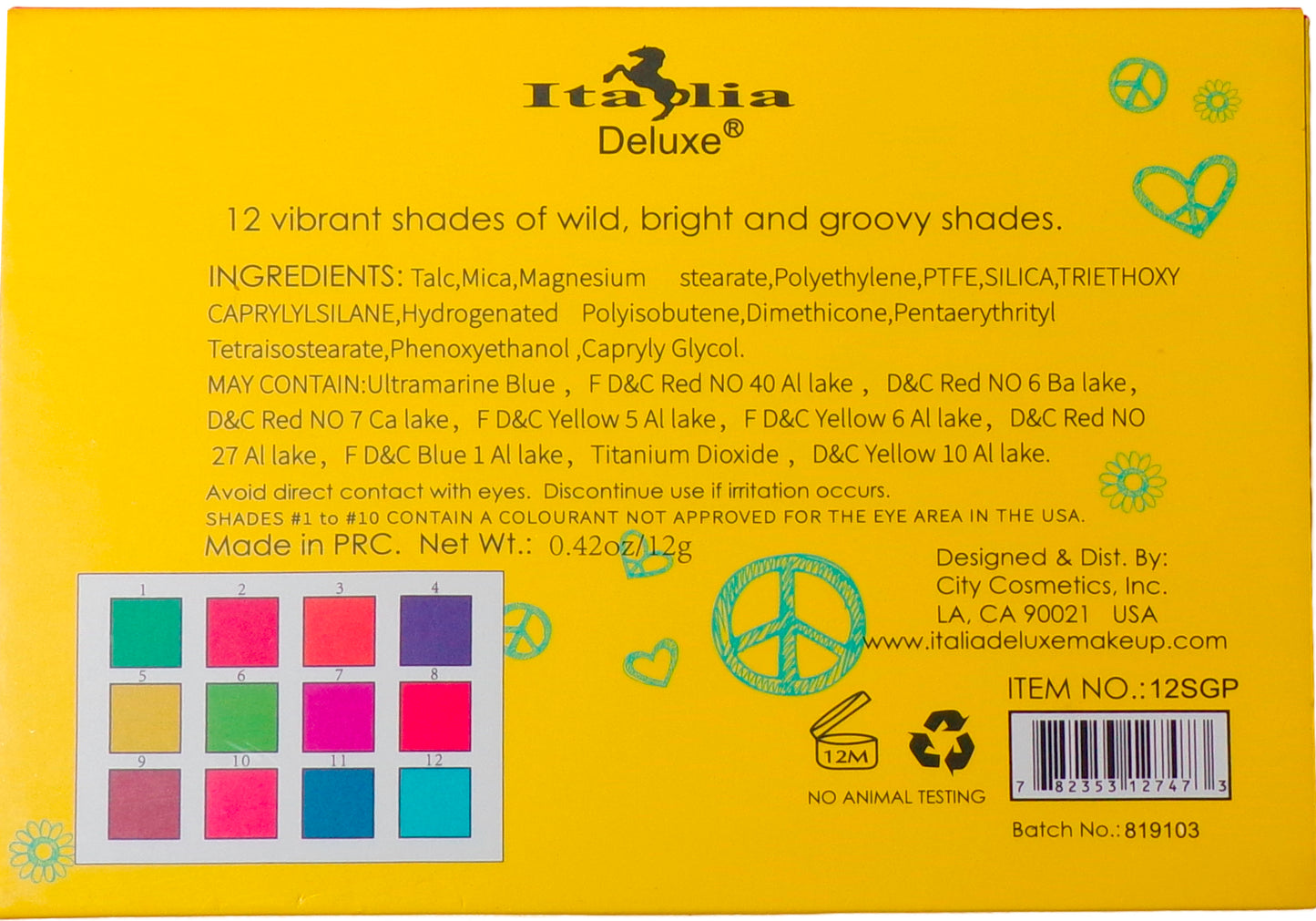 Italia Deluxe Love, Peace Groovy Shades Eyeshadow Palette