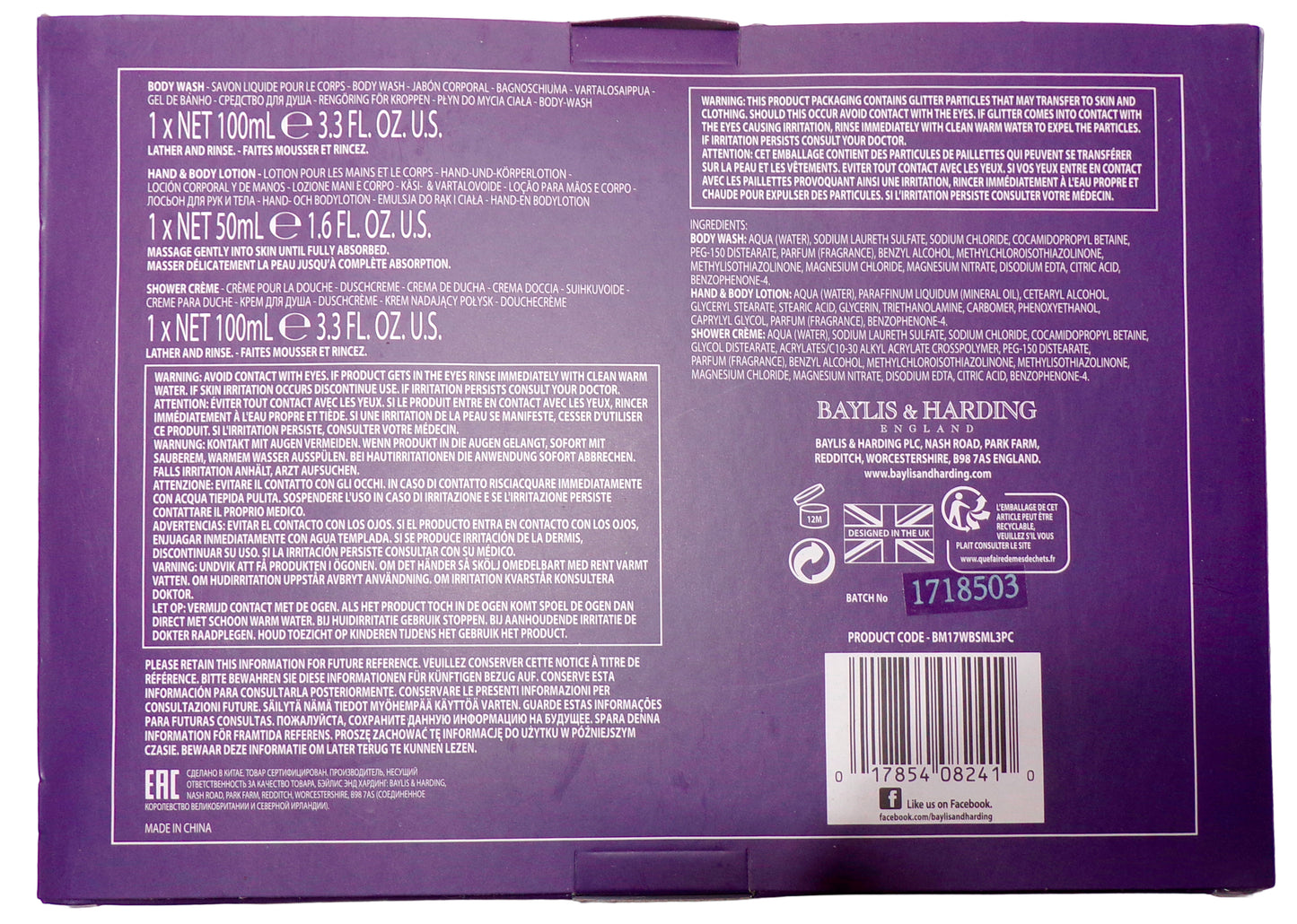 Baylis & Harding England - Body Wash 100ml, Shower Cream 100ml, Body Lotion 50m
