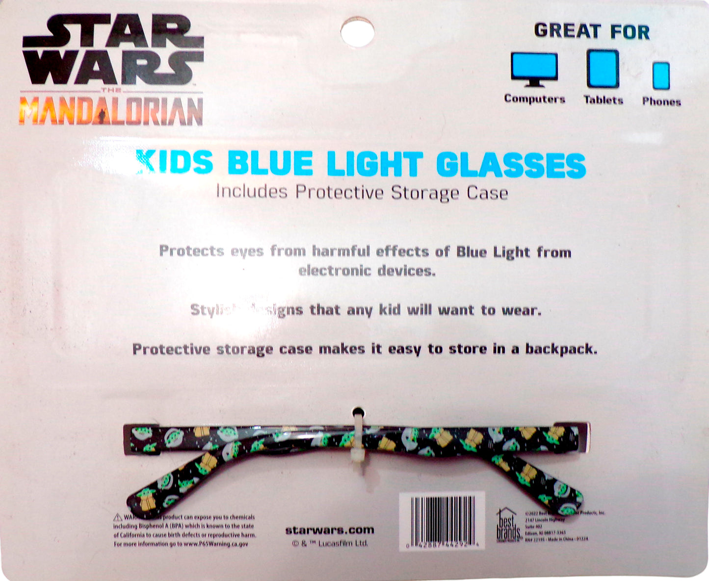 Star Wars The Mandalorian Kids Blue Light Glasses with Storage Case - Sea Green