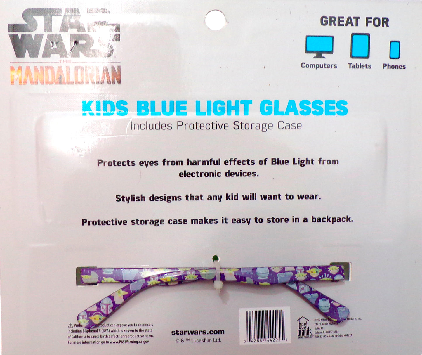 Star Wars The Mandalorian Kids Blue Light Glasses with Storage Case New