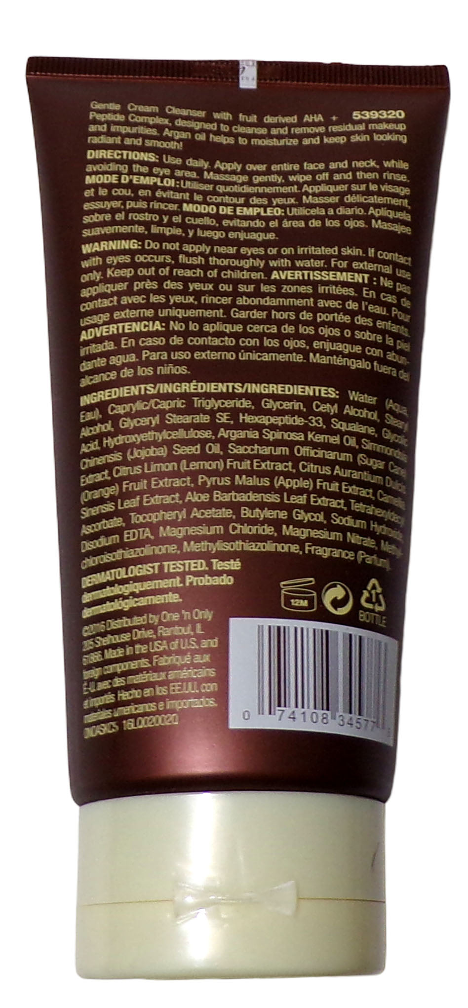 One 'N Only Argan Oil Cream Cleanser Removes Residual Makeup 5 oz (Set of 3)