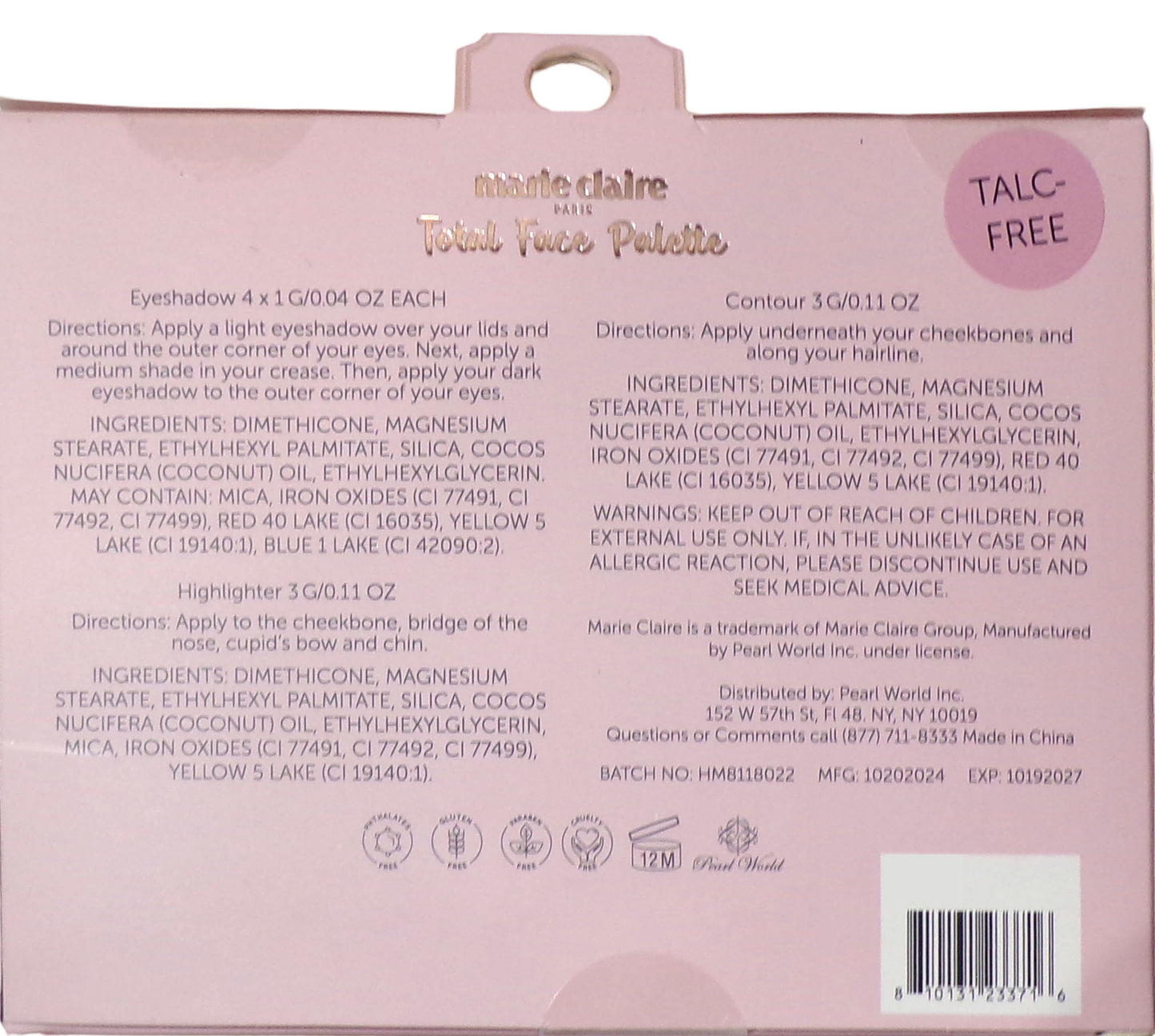 Marie Claire Paris Smokey Delight Palette~Highlighter~Eyeshadow~Contour