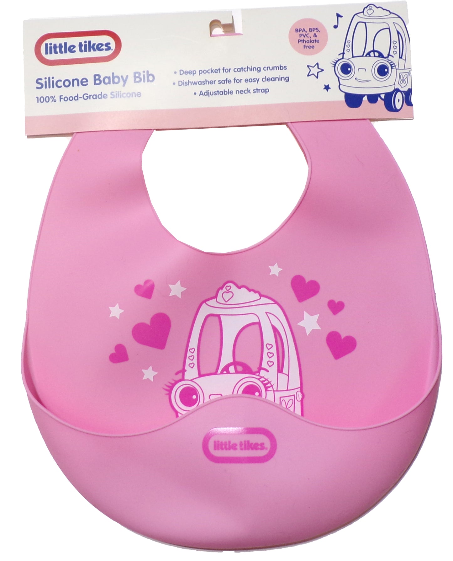 LITTLE TIKES Blue & Pink Silicone BABY BIB Deep Pocket & Adjust. Strap BPA+Phtha