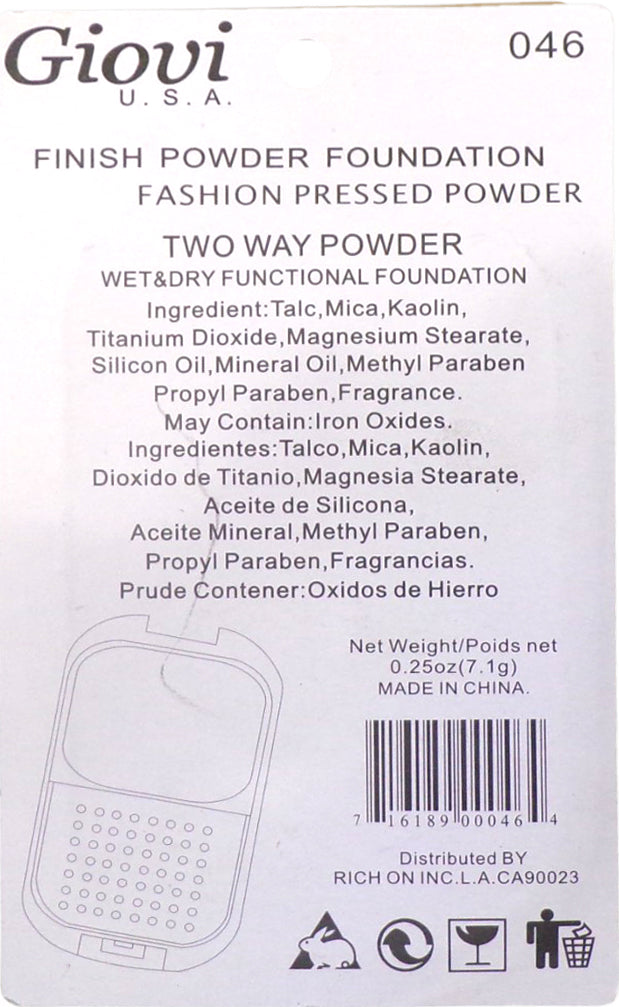 Giovi U.S.A. Powder Foundation with Mirror. Two Way Powder #046. 0.25 oz