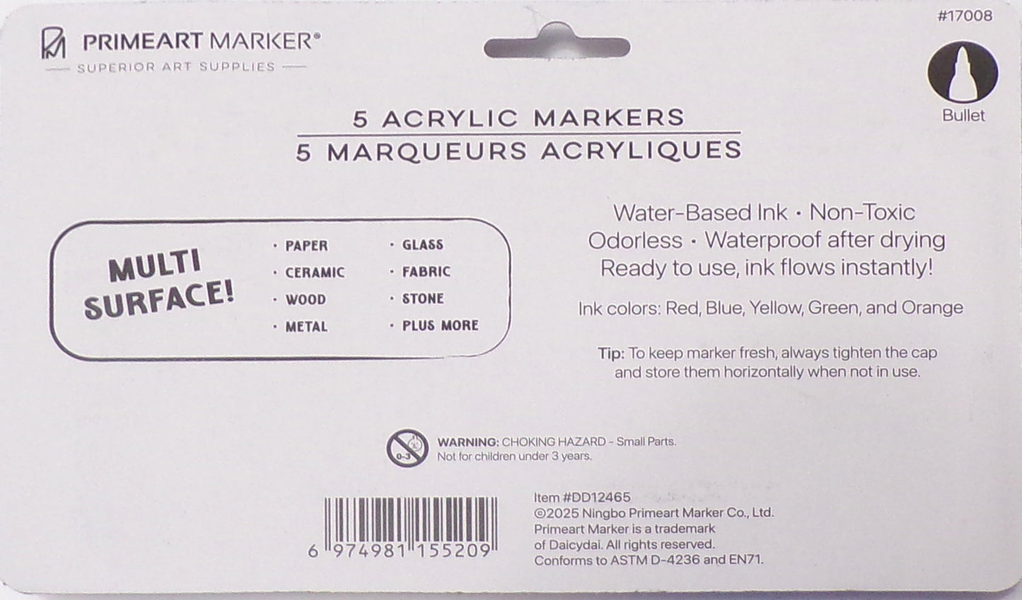 Primeart Market Acrylic Markers 5 Basic Colors