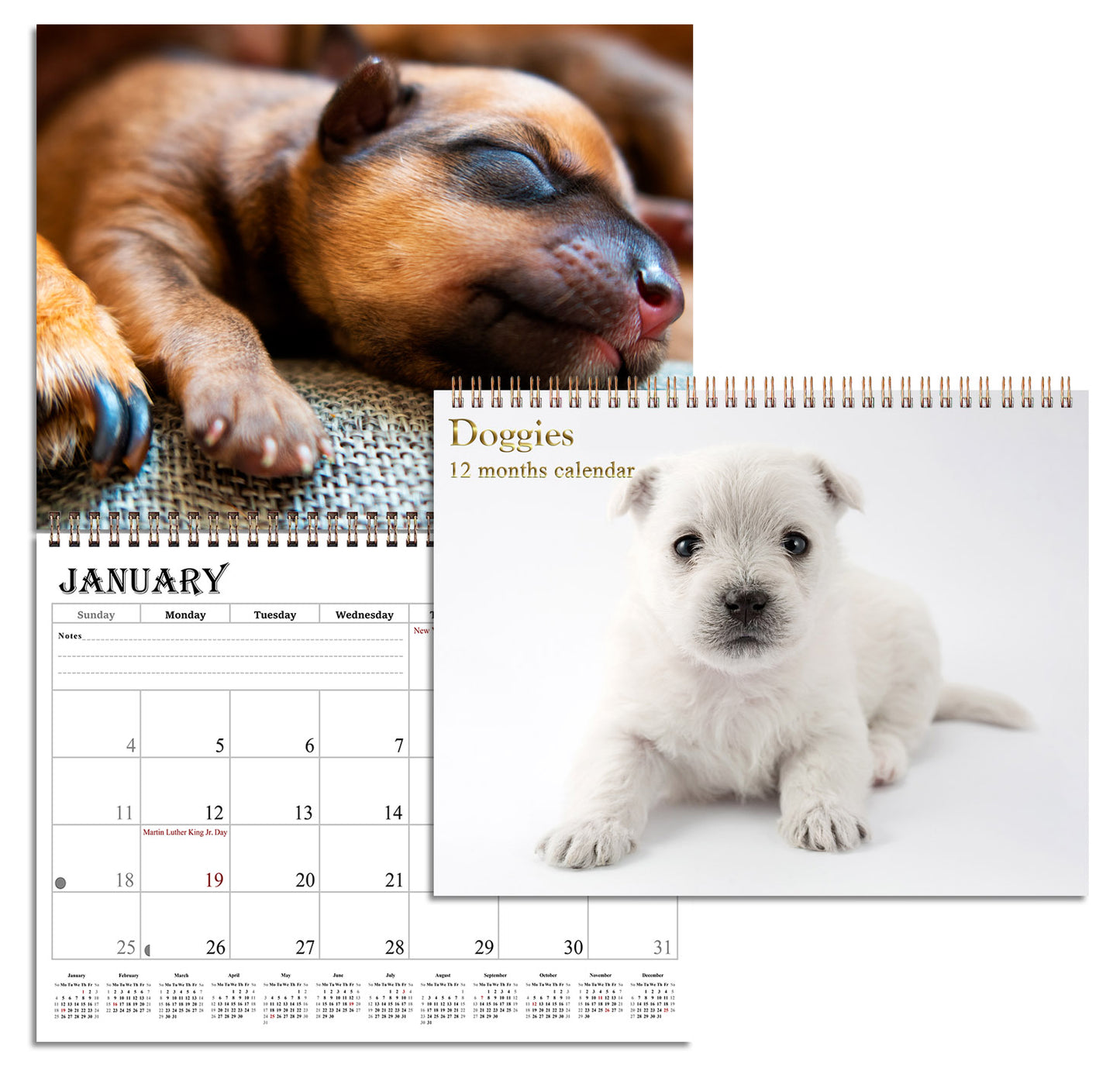 2026 Spiral-bound Wall Calendar (Dogs) - 12 Months Desktop/Wall Calendar/Planner