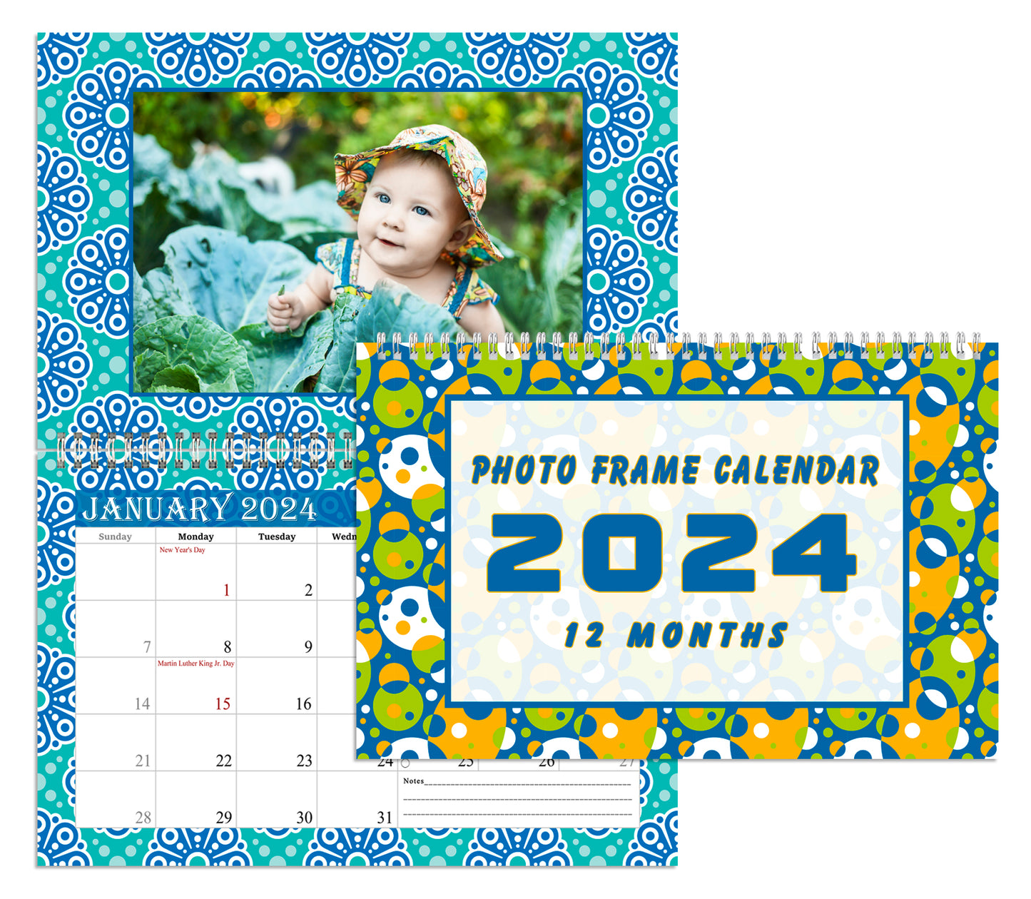 2024 Photo Frame Wall Spiral-bound Calendar (Add Your Own Photos) - 12 Months Desktop/Wall Calendar/Planner - (Edition #15)