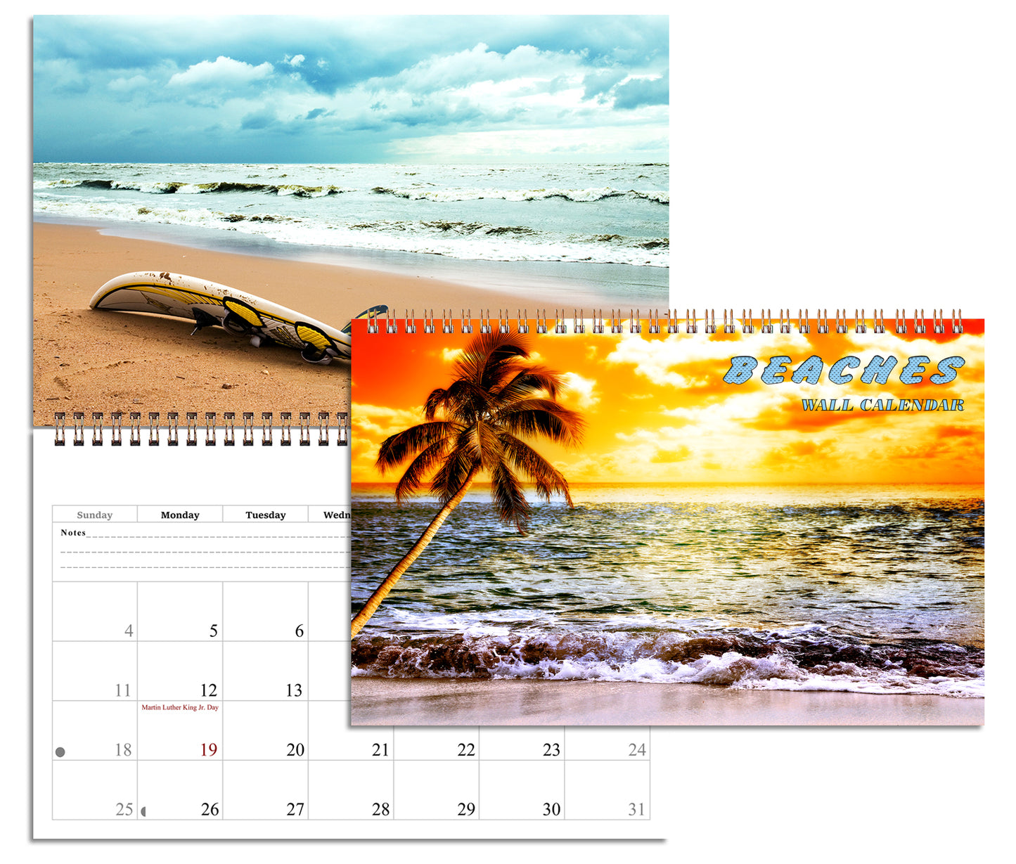 2026 Spiral-bound Wall Calendar (Beaches) - 12 Months Desktop/Wall Calendar/Planner
