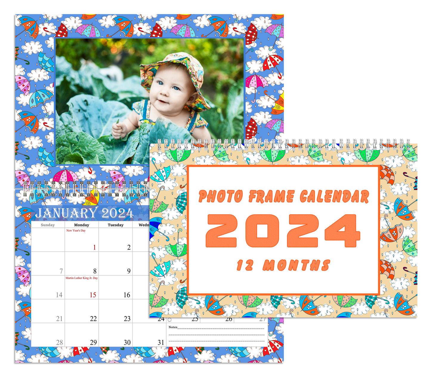 2024 Photo Frame Wall Spiral-bound Calendar (Add Your Own Photos) - 12 Months Desktop/Wall Calendar/Planner - (Edition #14)
