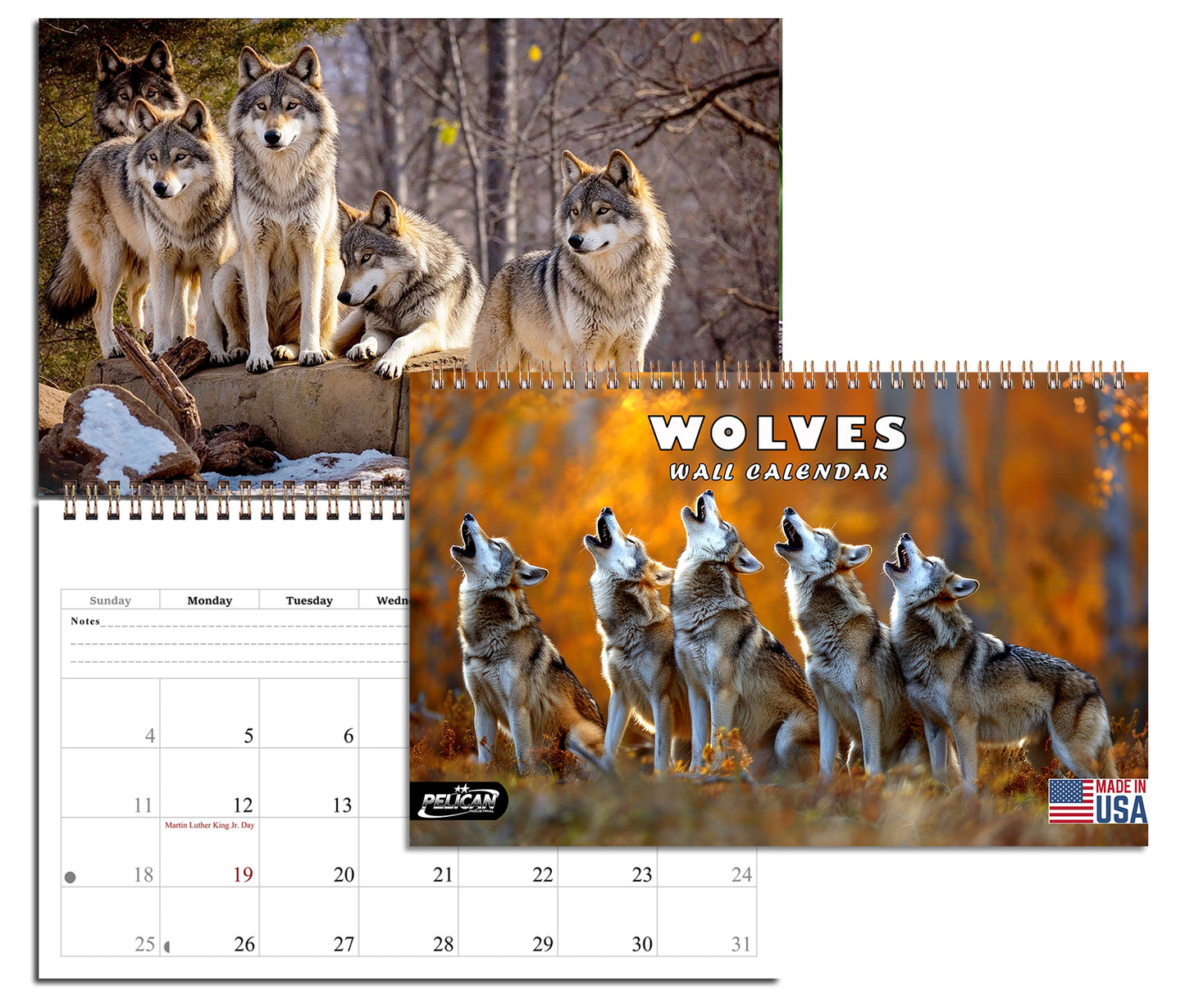 2026 Spiral-bound Wall Calendar (Wolves) - 12 Months Desktop/Wall Calendar/Planner