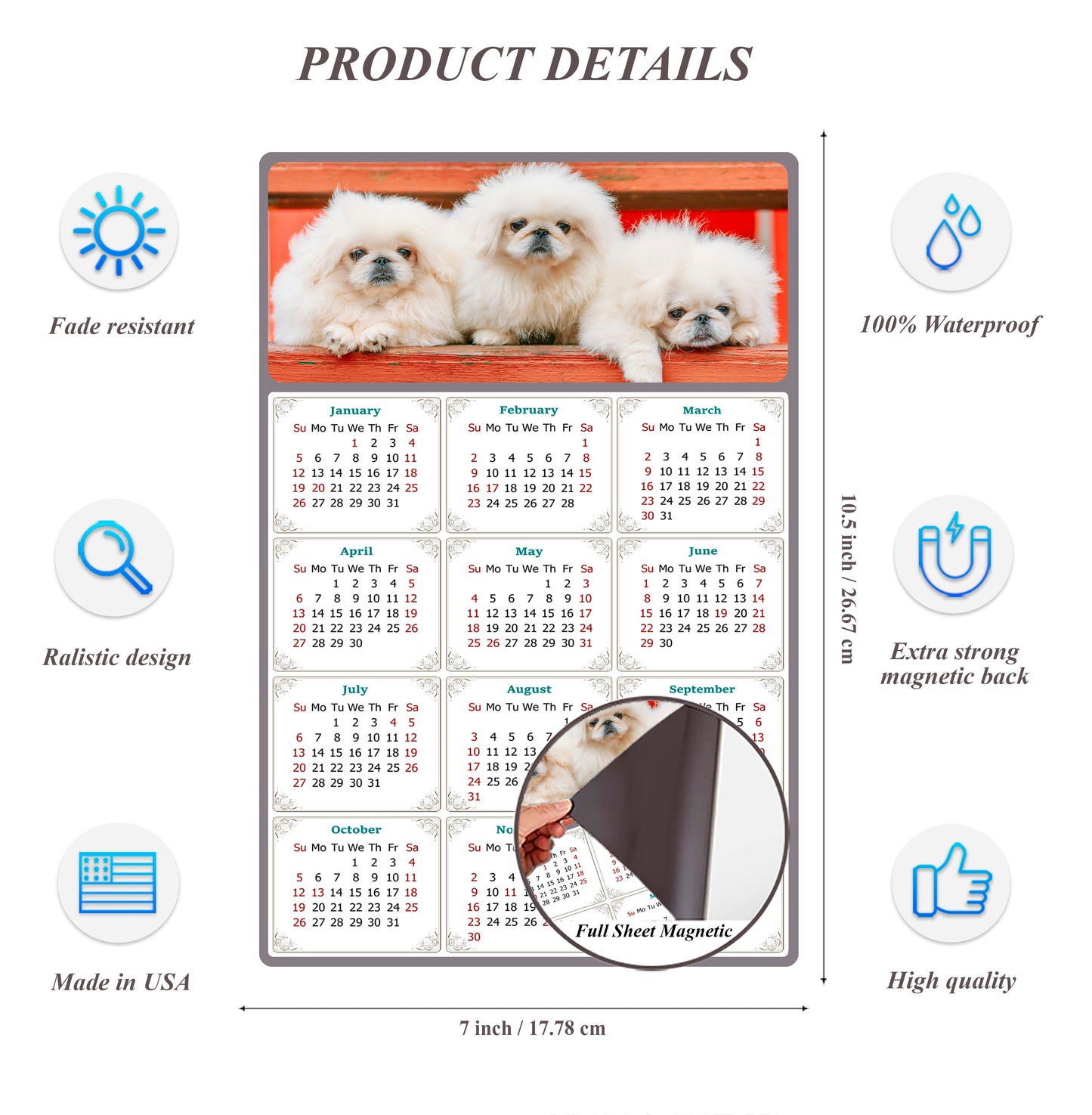2026 Magnetic Calendar - Today is My Lucky Day (Fade, Tear, and Water Resistant)- Dogs Themed 022