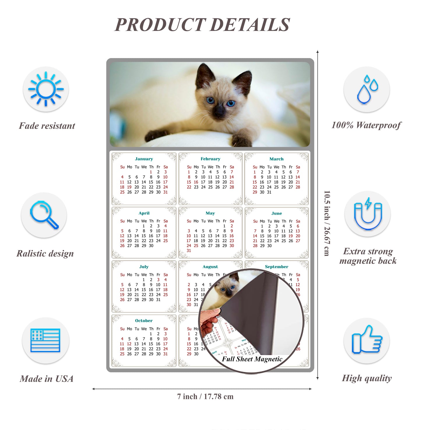 2026 Magnetic Calendar - Today is My Lucky Day (Fade, Tear, and Water Resistant)- Cat Themed 013
