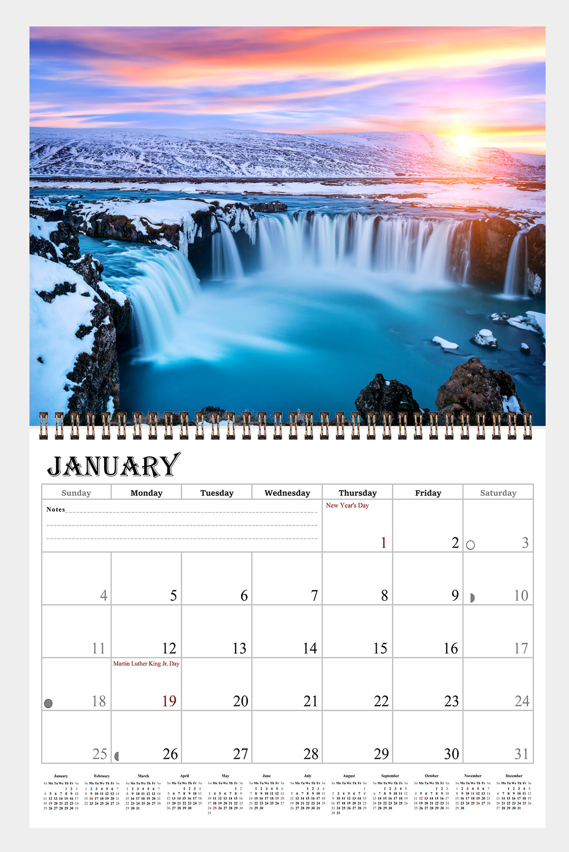2026 Spiral-bound Wall Calendar (Sunset&Sunrise) - 12 Months Desktop/Wall Calendar/Planner