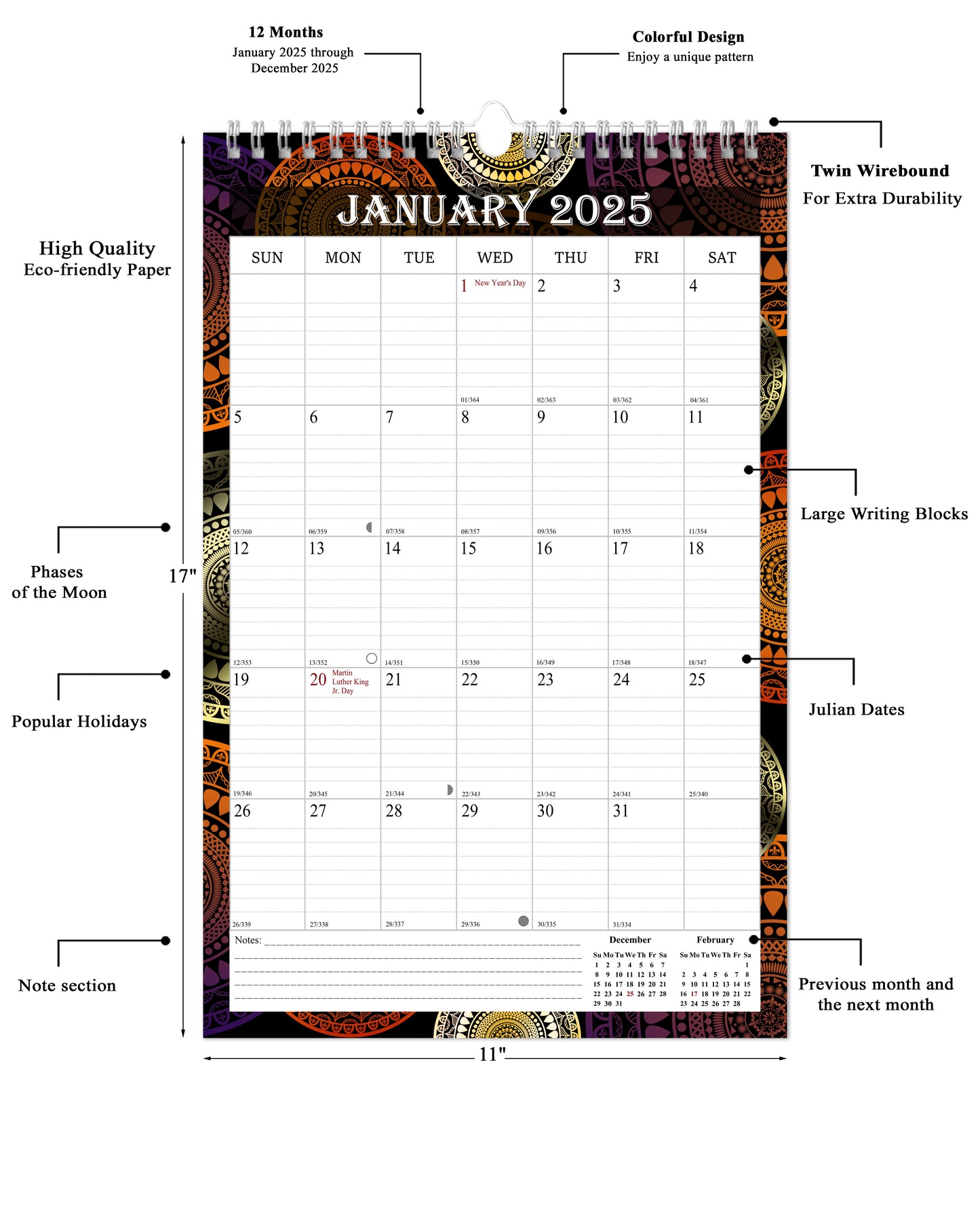 2025 Wall Calendar Spiral-Bound Twin-Wire Binding - 12 Months 09