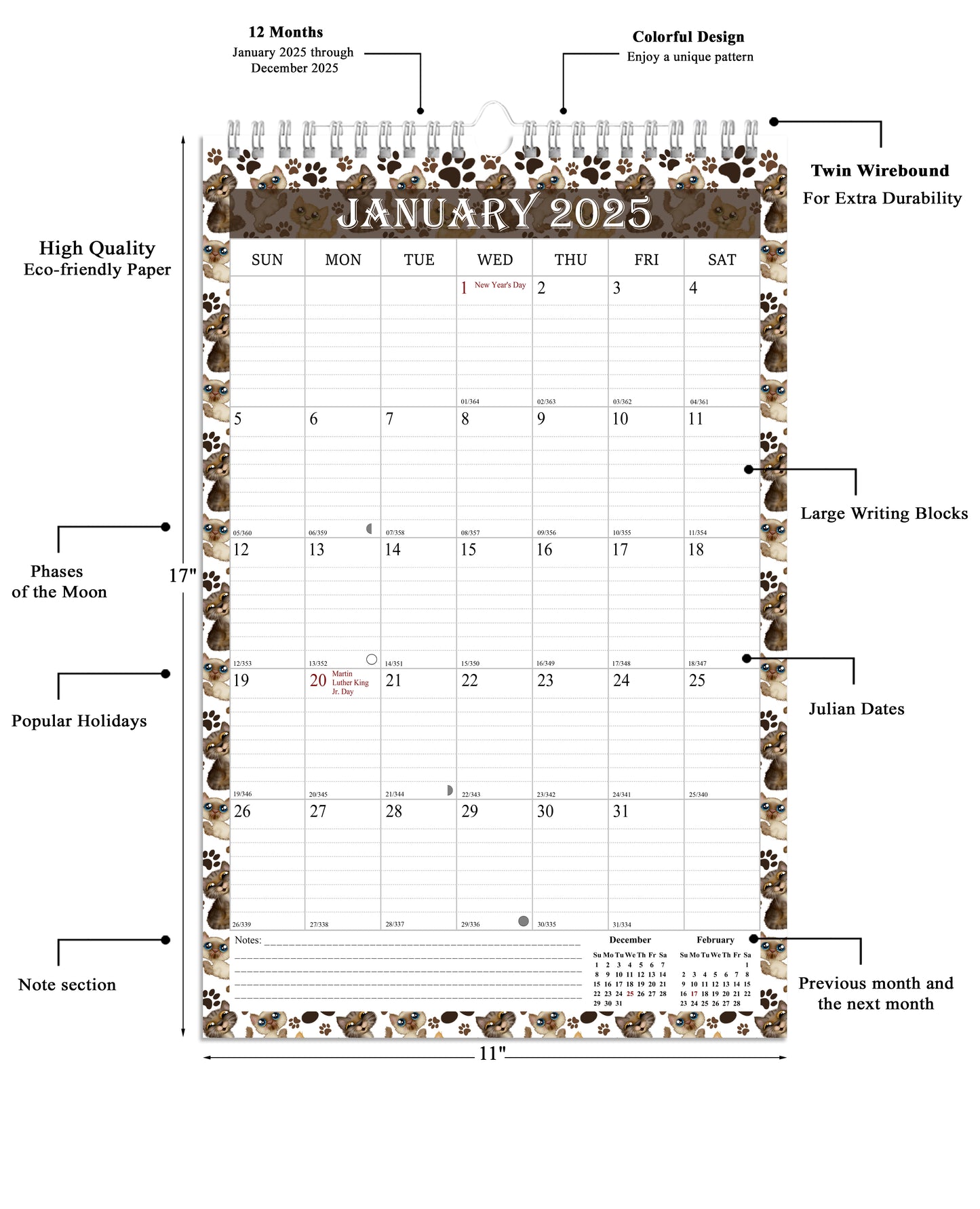 2025 Wall Calendar Spiral-Bound Twin-Wire Binding - 12 Months 17