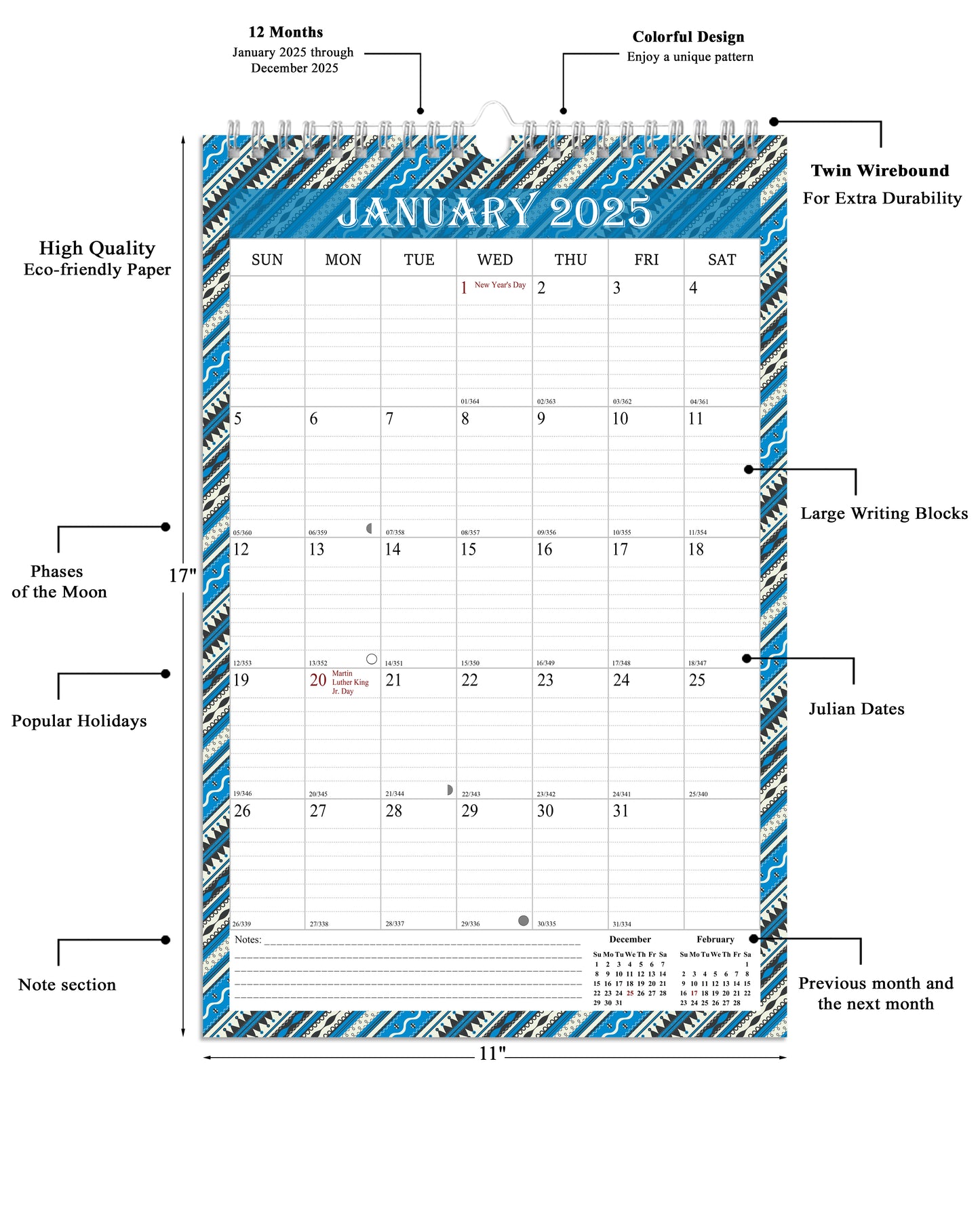 2025 Wall Calendar Spiral-Bound Twin-Wire Binding - 12 Months 11
